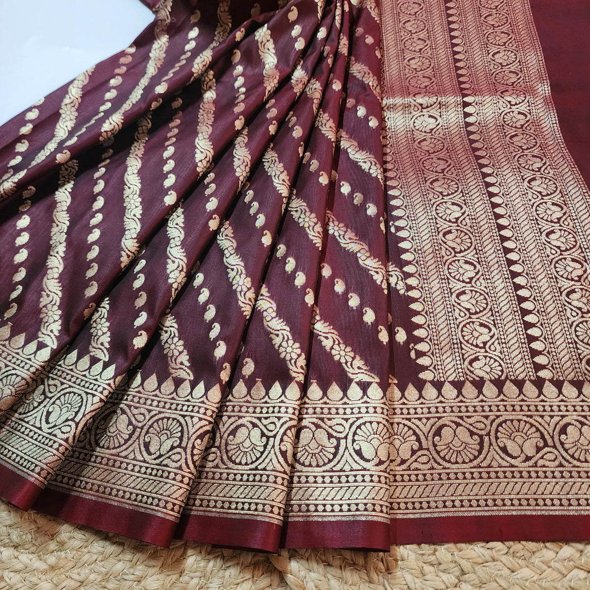 Deep Burgundy - Banarasi Leheriya Style Dupatta