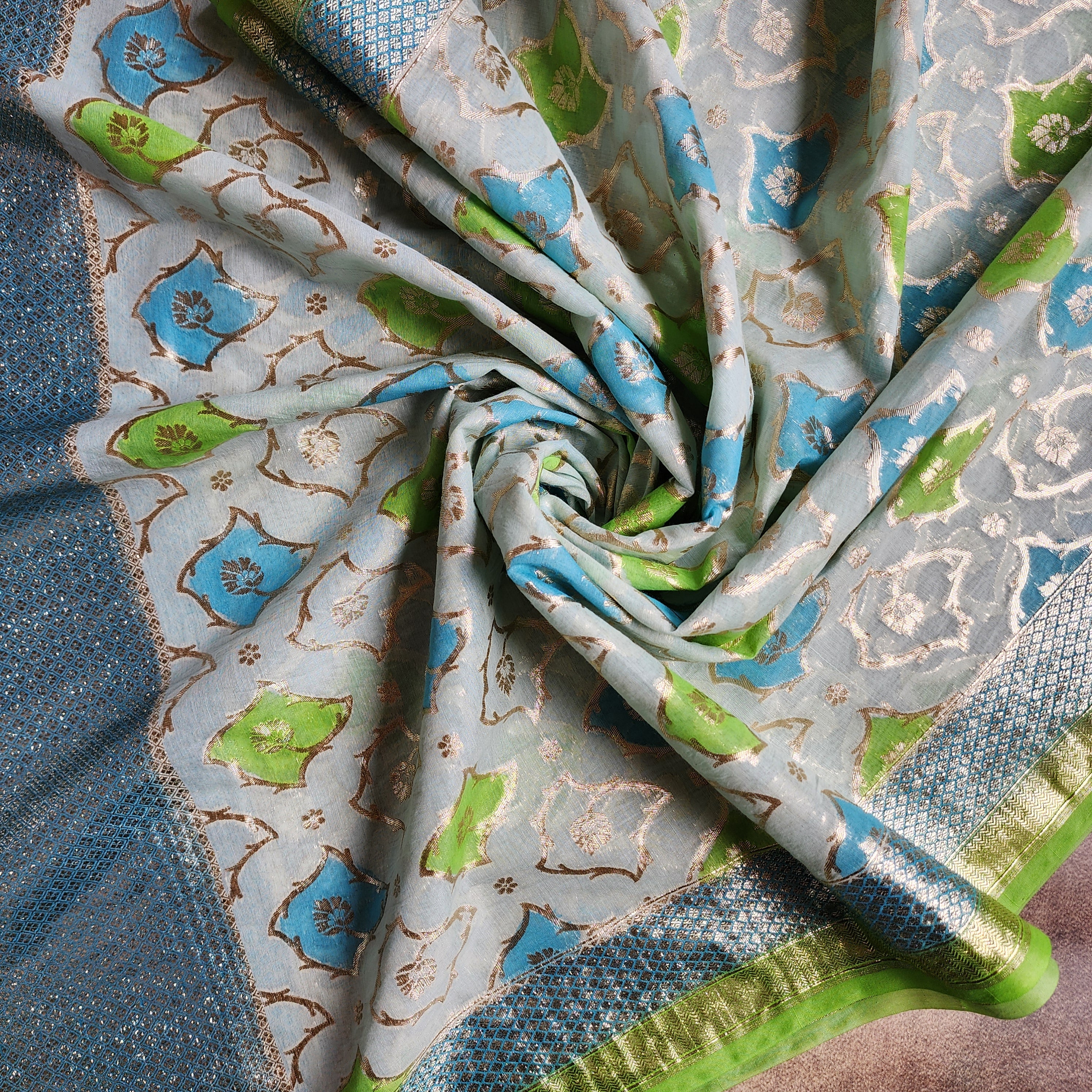 Light Blue Banarasi Brocade Tissue Silk Dupatta