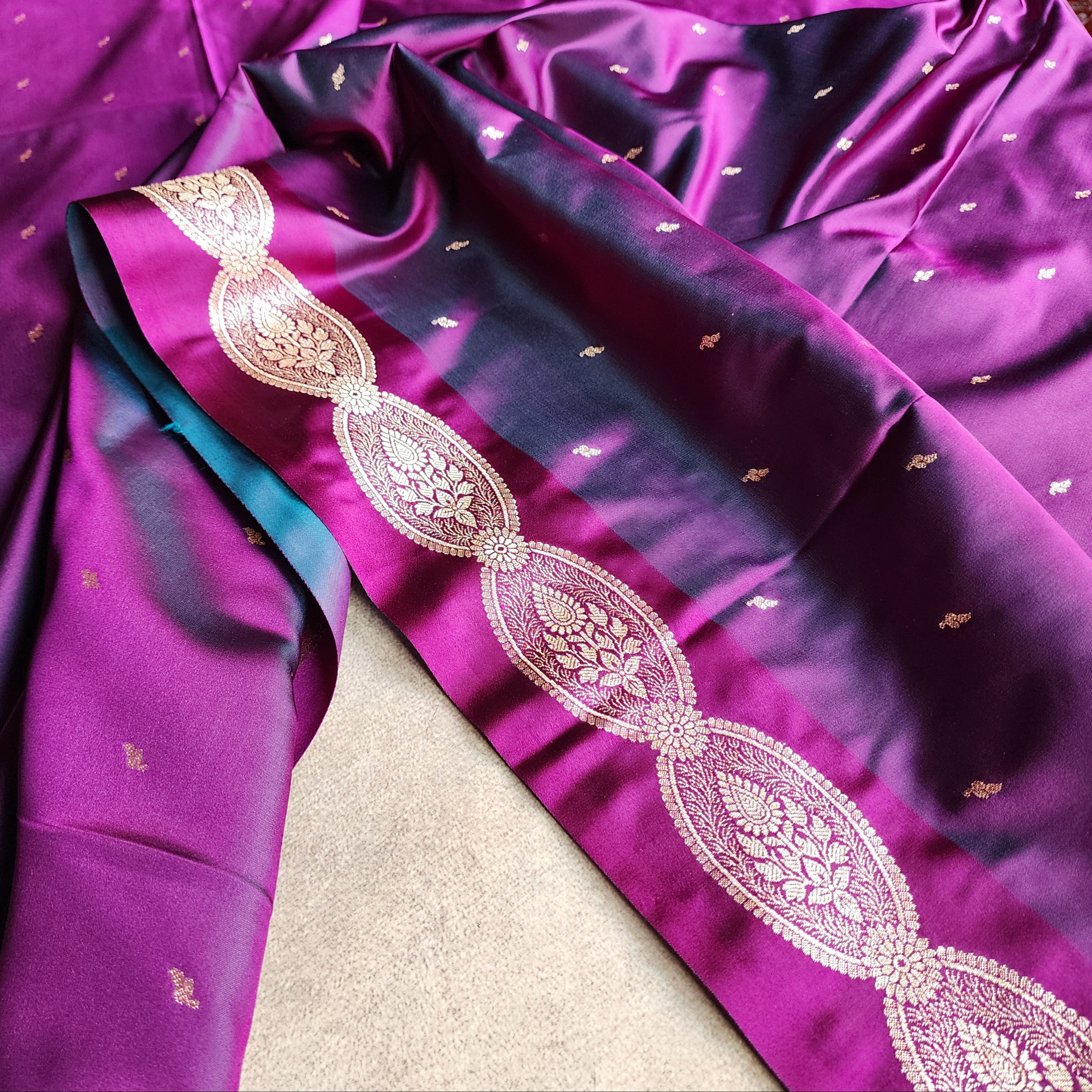 Rich Purple Pure Banarasi Katan Silk Saree with Gold Zari Weaving