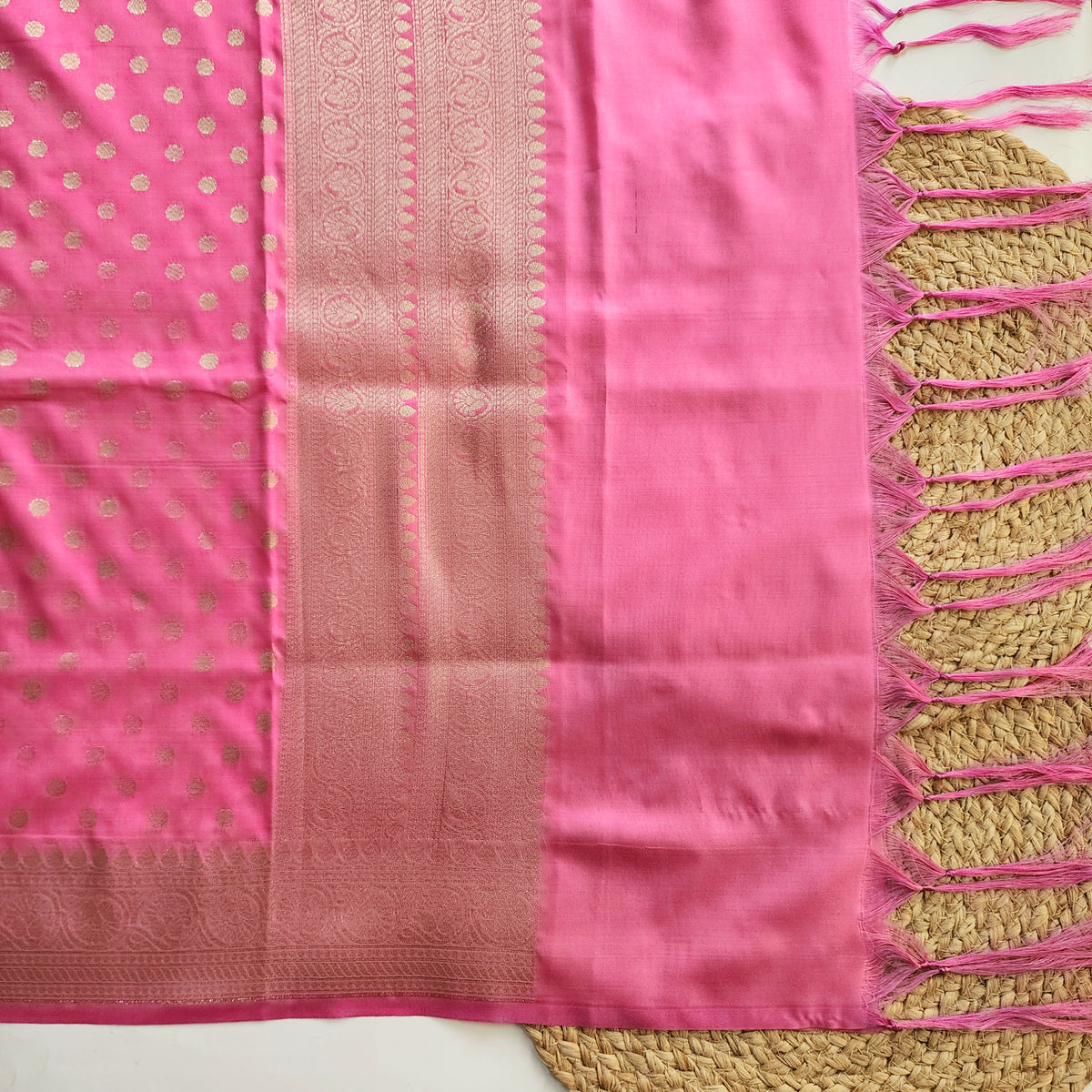 Rani Pink Banarasi Silk Dupatta with Gold Polka Dot