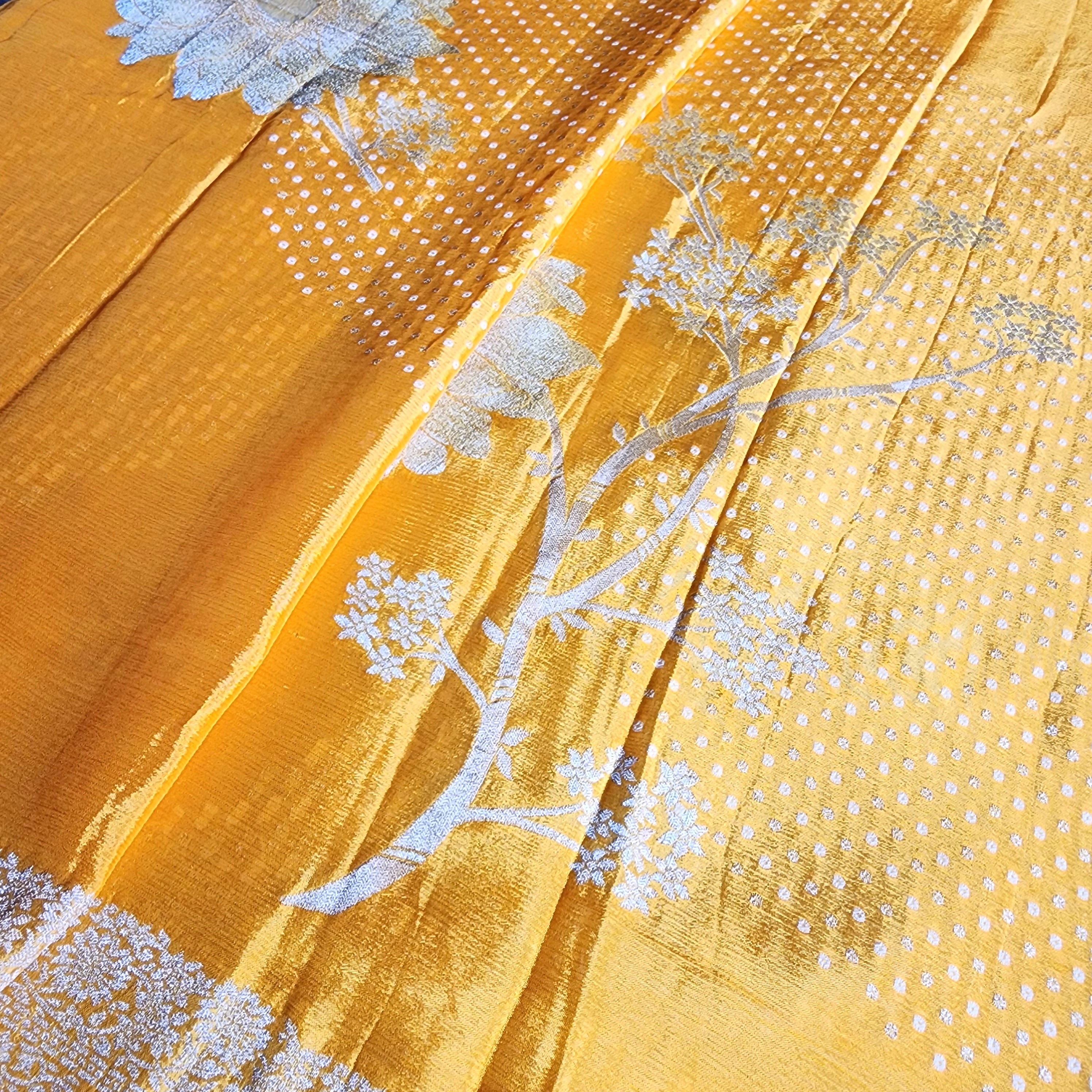 Marigold Mustard Yellow Crepe Silk Saree