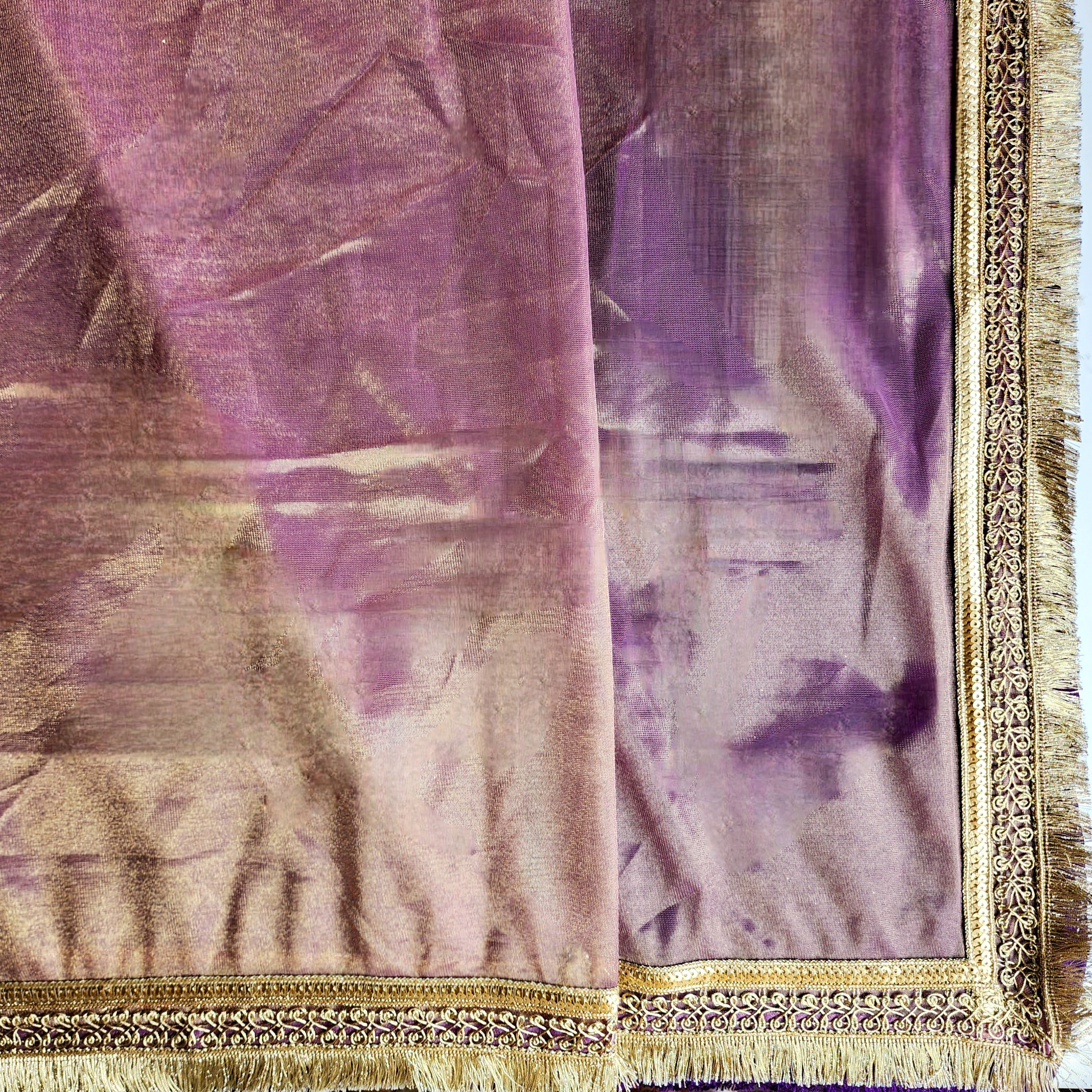 Metallic Mauve Designer Tissue Net Saree