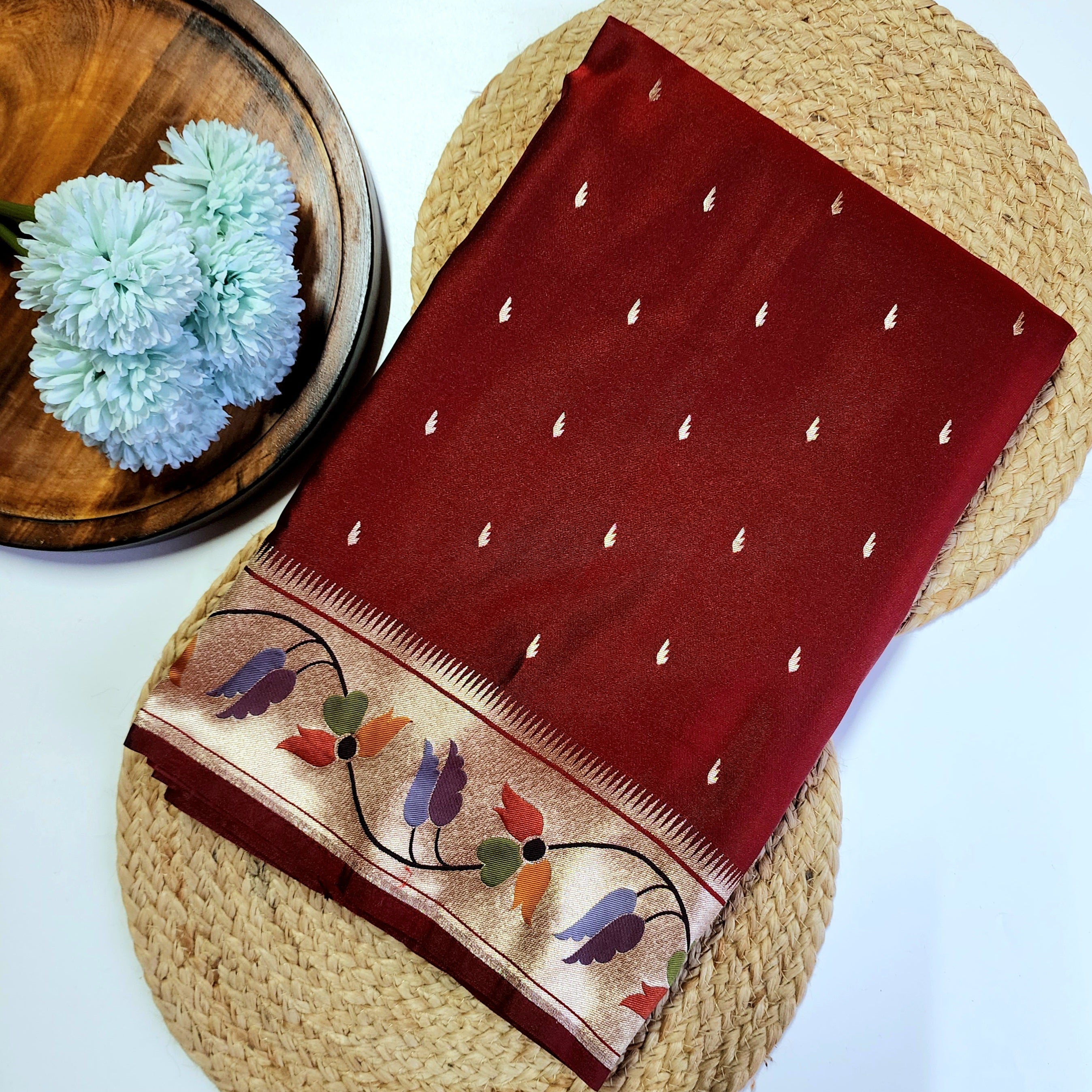 Raahi - Maroon Paithani Silk Saree with Stitched Blouse