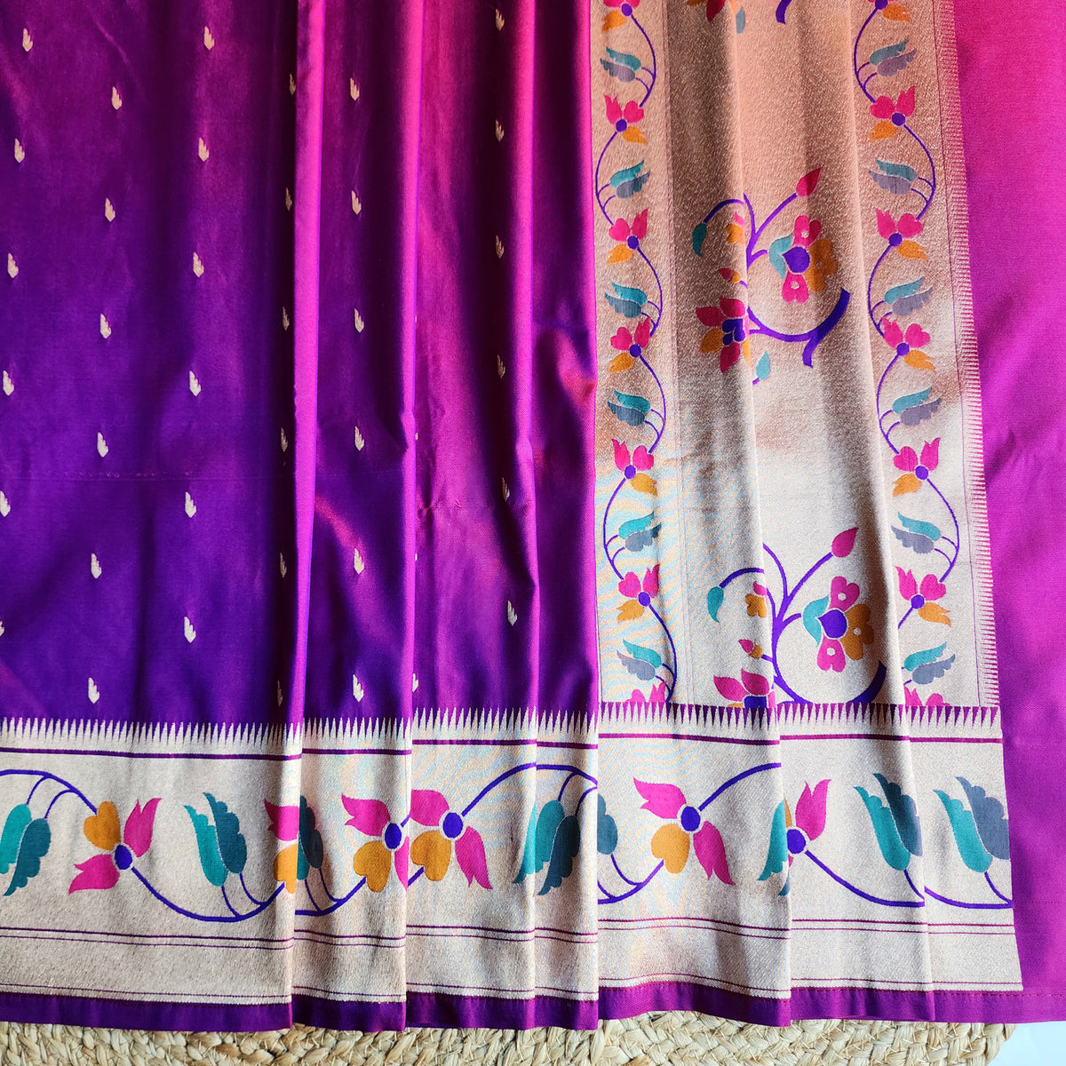 Raahi - Magenta Paithani Silk Saree with Stitched Blouse