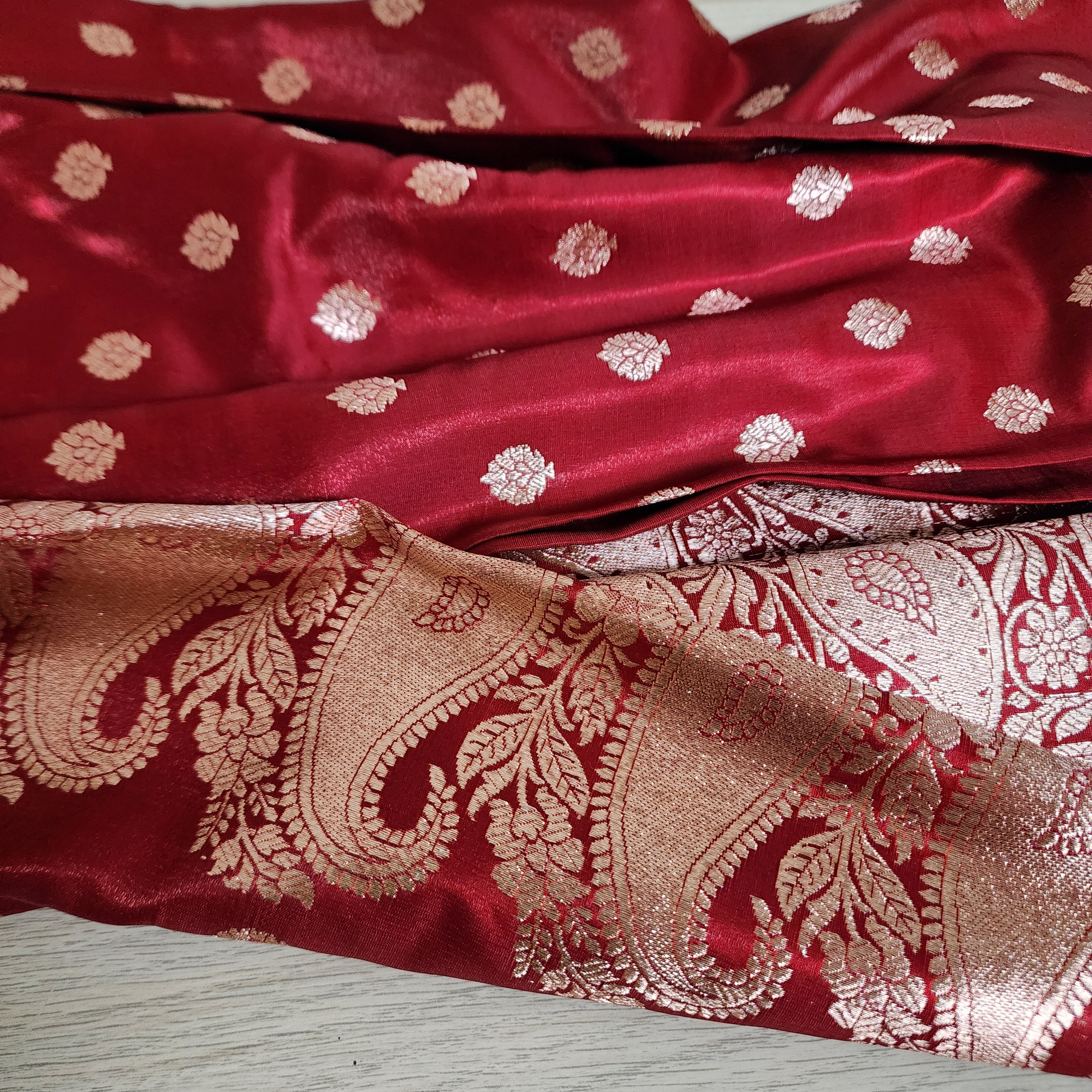 Royal Maroon Red Banarasi Silk Saree with Golden Zari Weave