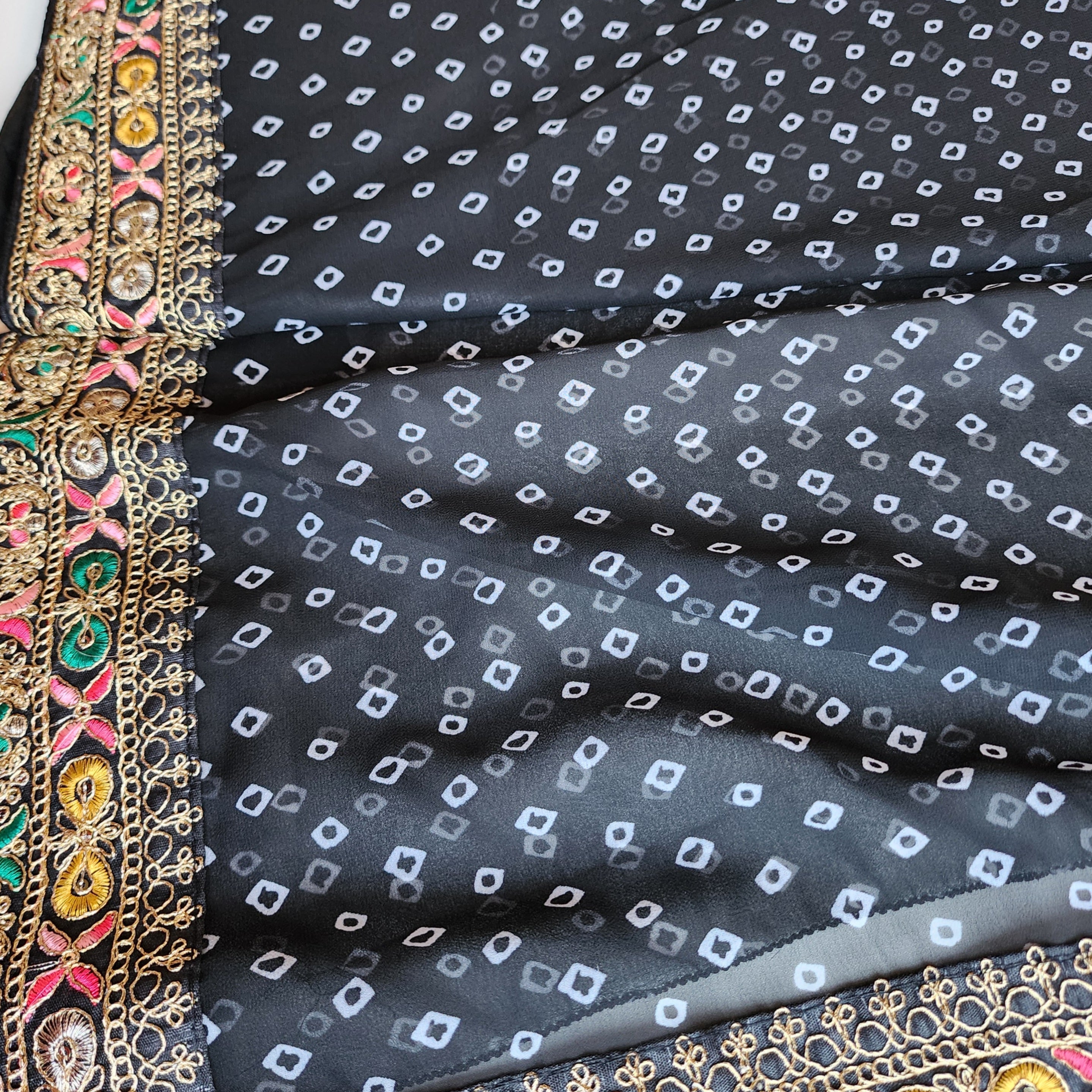 Embroidered Bandhani Designer Saree in Black