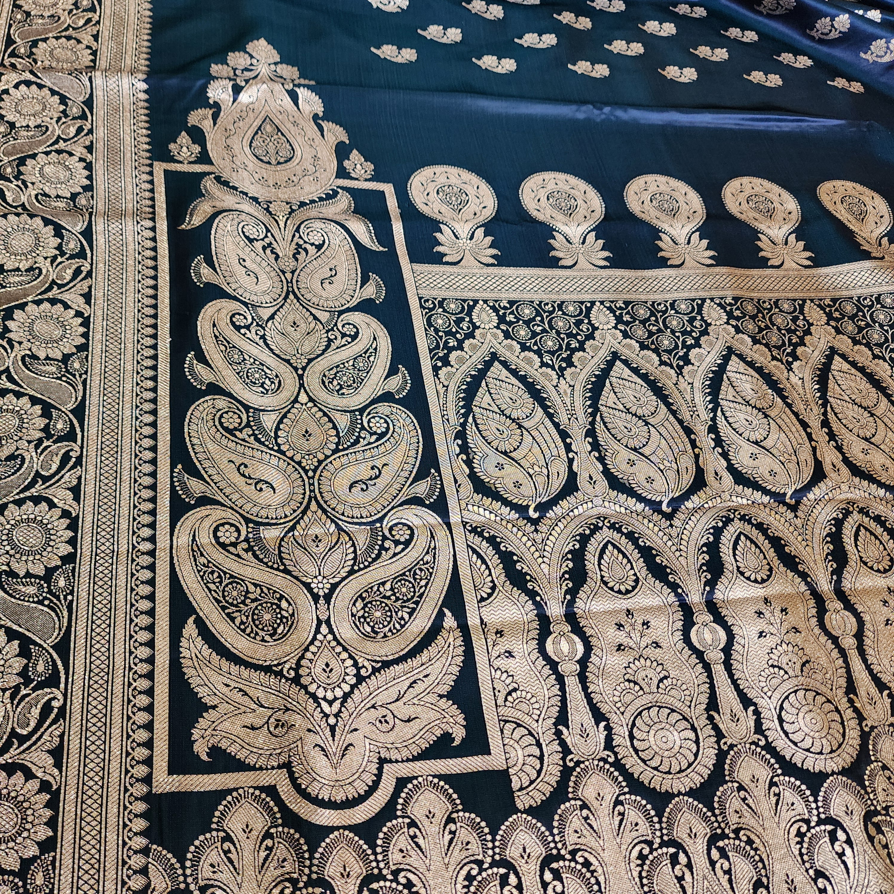 Teal Blue Pure Banarasi Katan Silk Saree with light Gold Zari Weaving