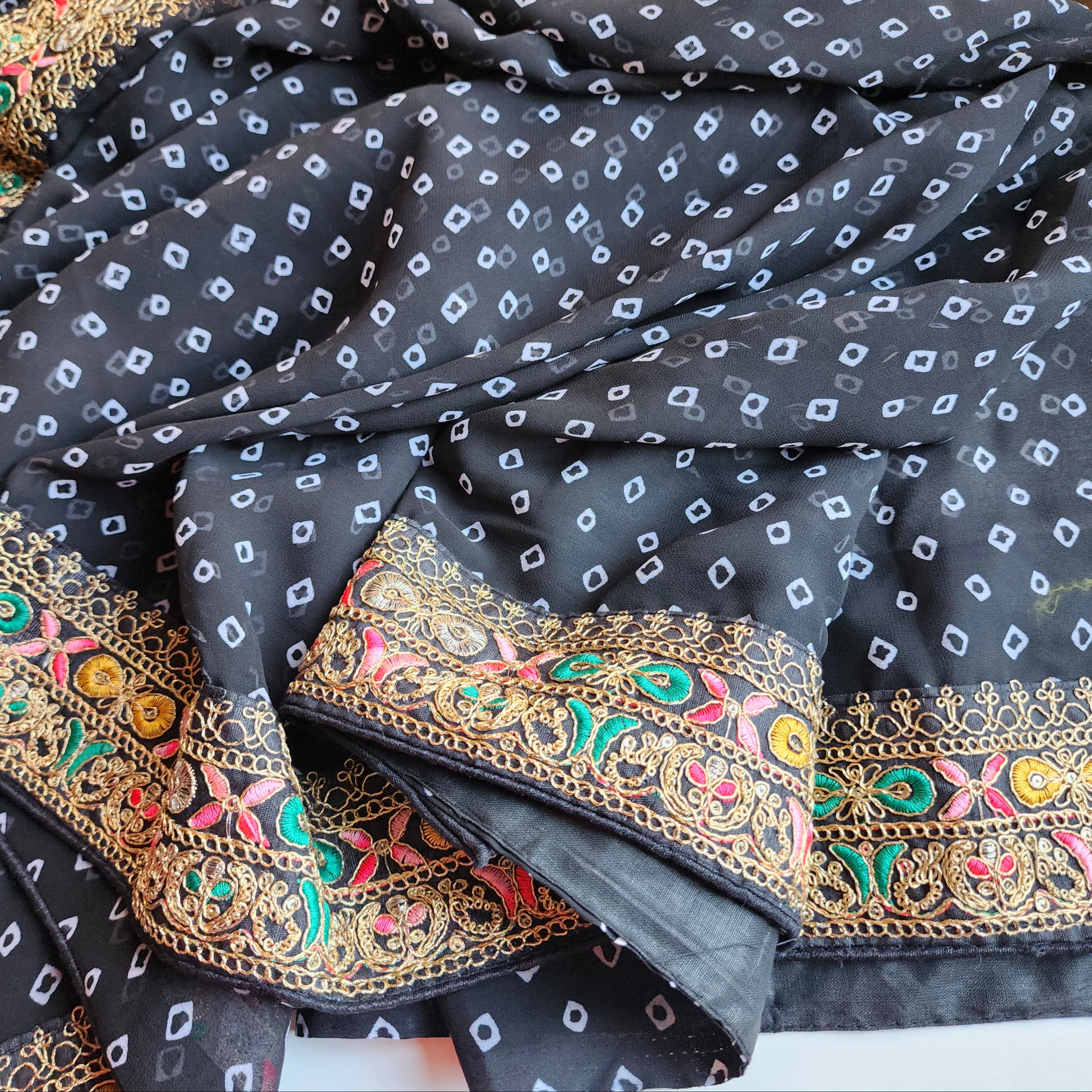 Embroidered Bandhani Designer Saree in Black