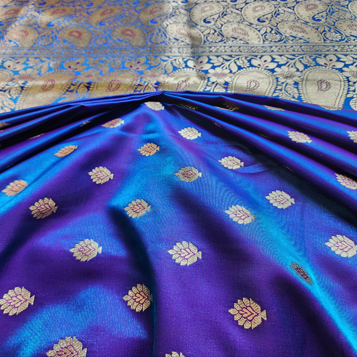 Royal Purple Blue Banarasi Silk Saree with Golden Zari Weave