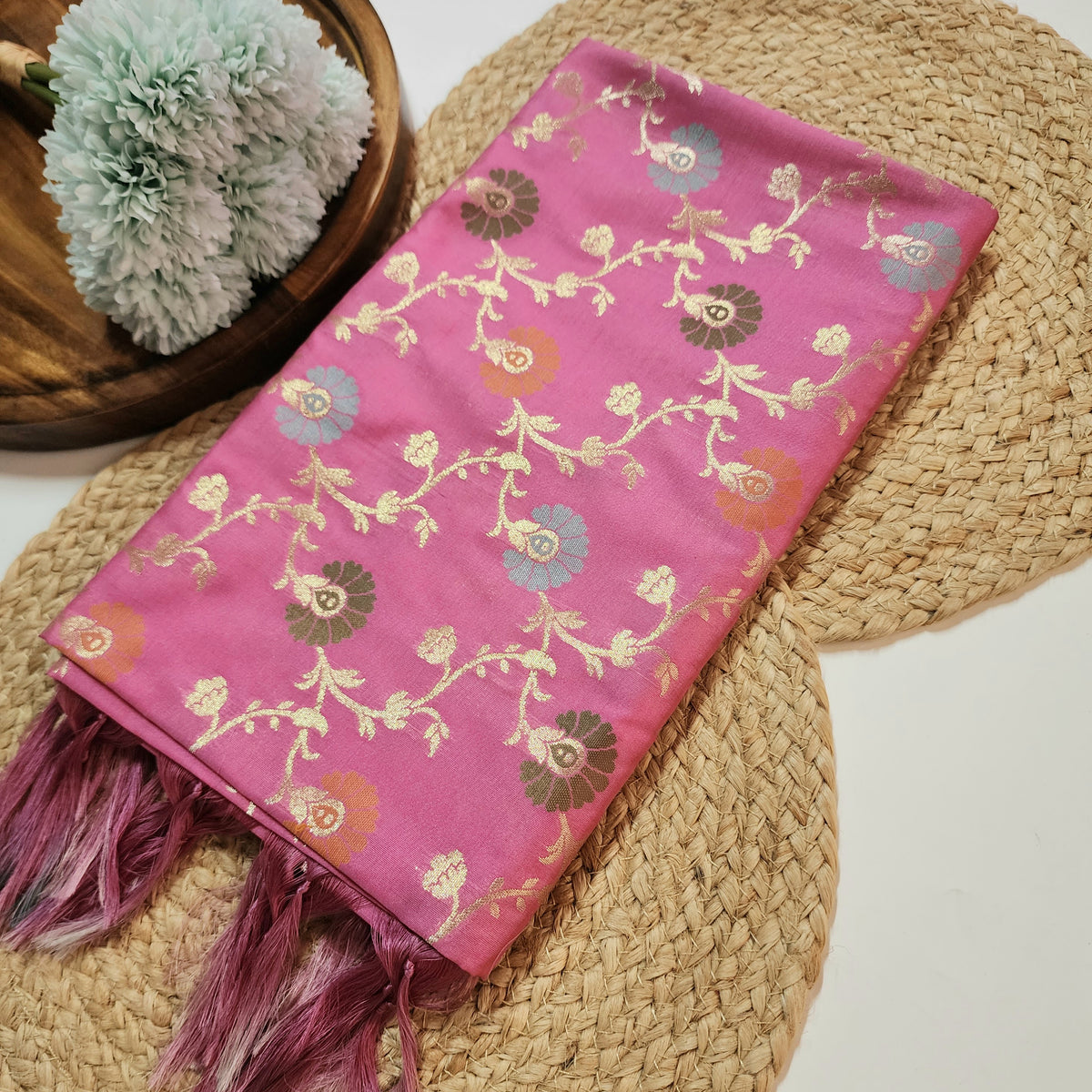 Banarasi Silk Floral Jaal Dupatta - Blush Pink