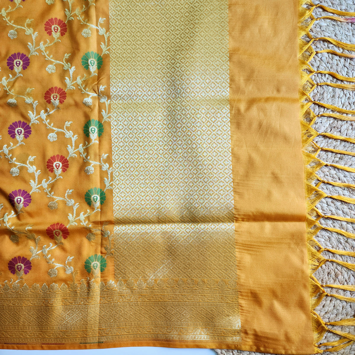 Banarasi Silk Floral Jaal Dupatta - Mustard Gold