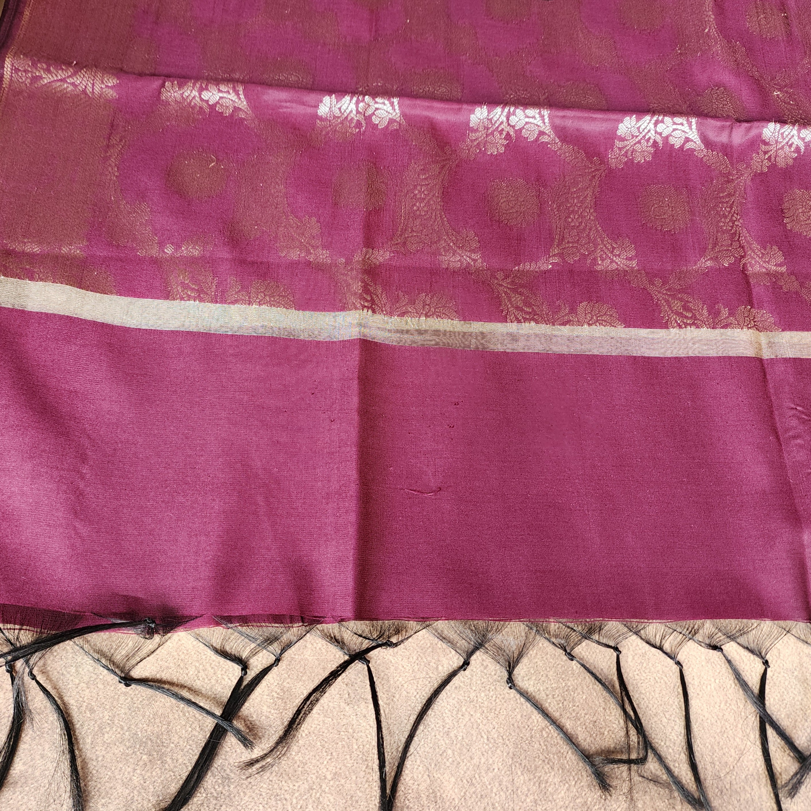Plum Purple Semi Silk Zari Dupatta