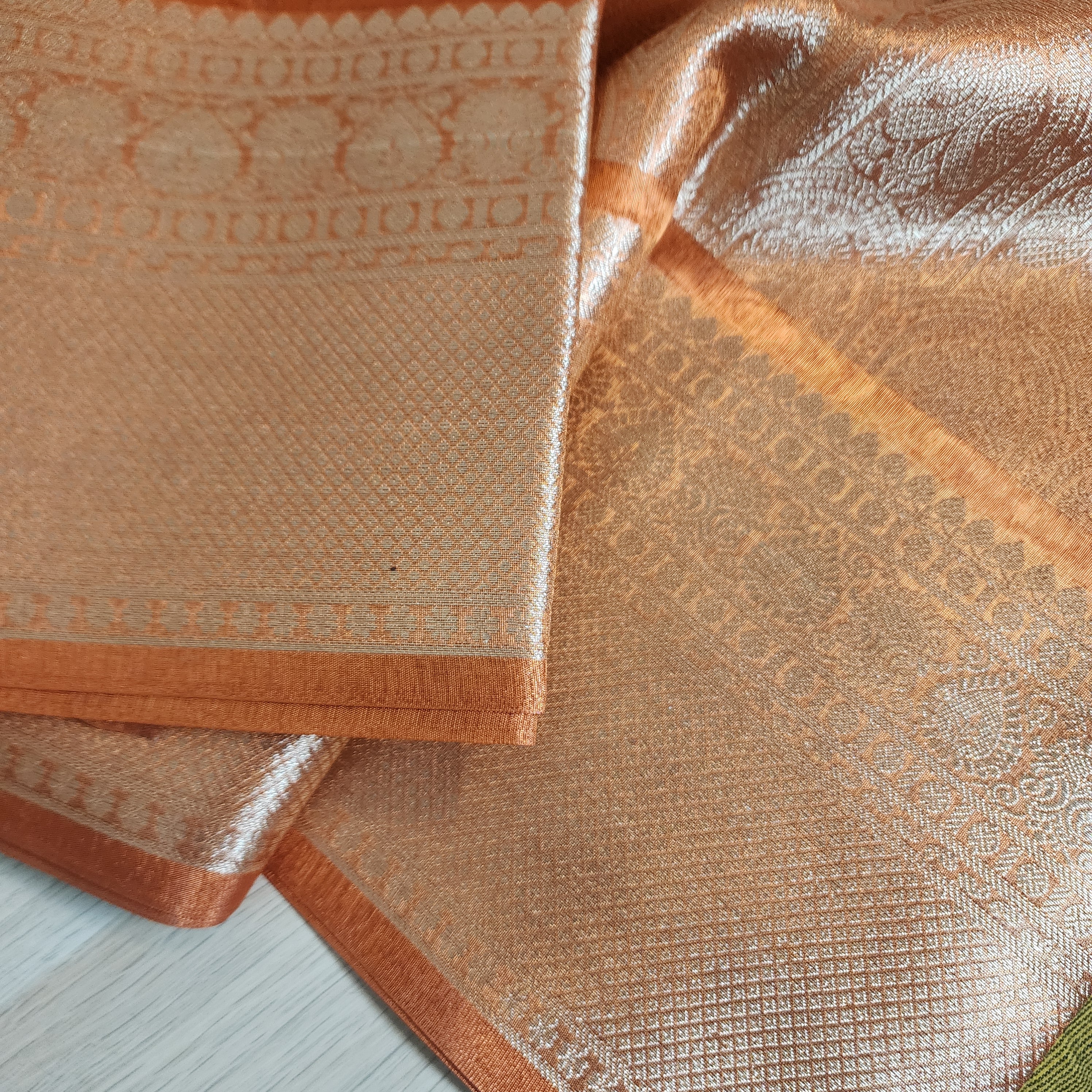 Fanta Orange Metallic Tissue Silk Saree