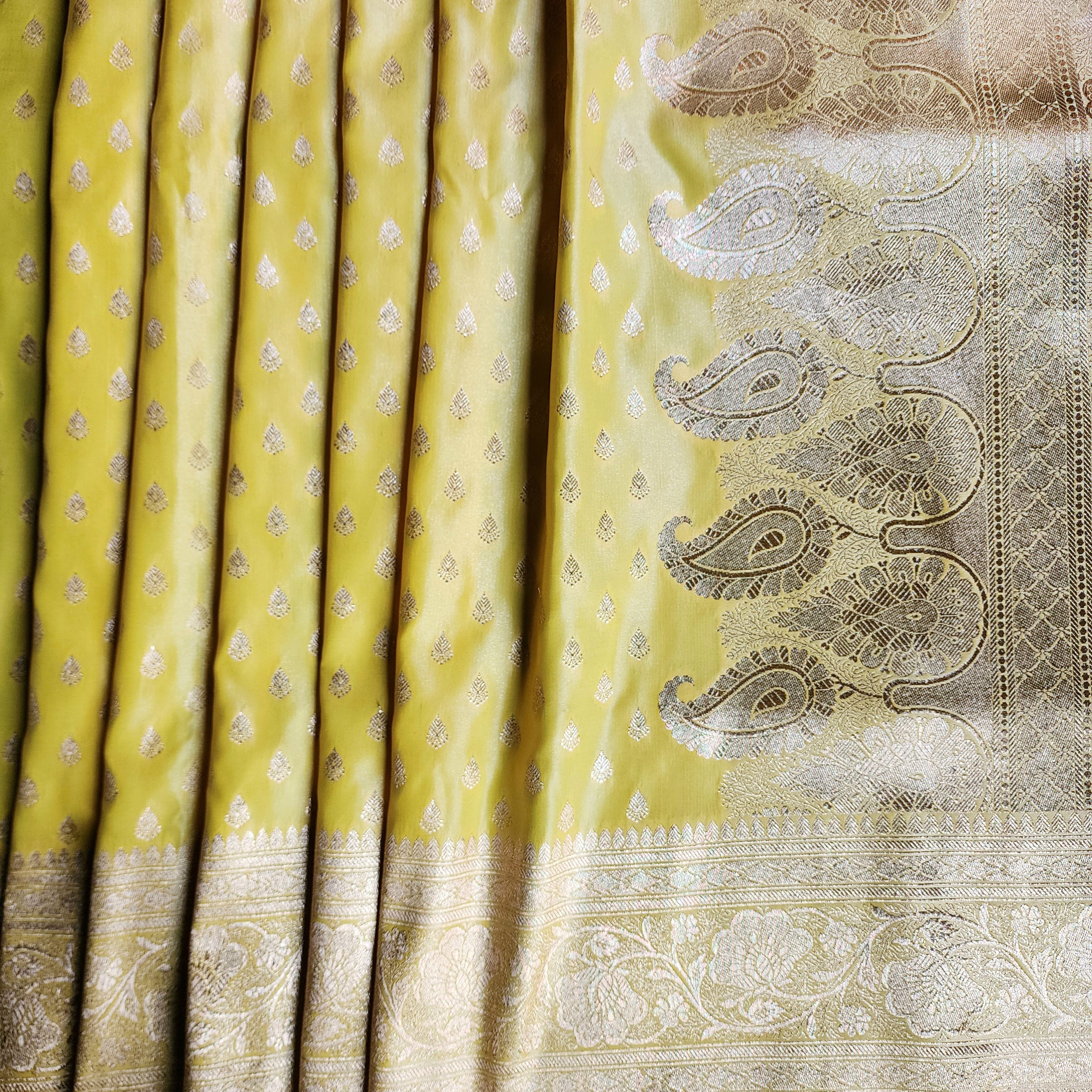 Rich Lemon Yellow Banarasi Silk Saree with Gold Zari Weaving
