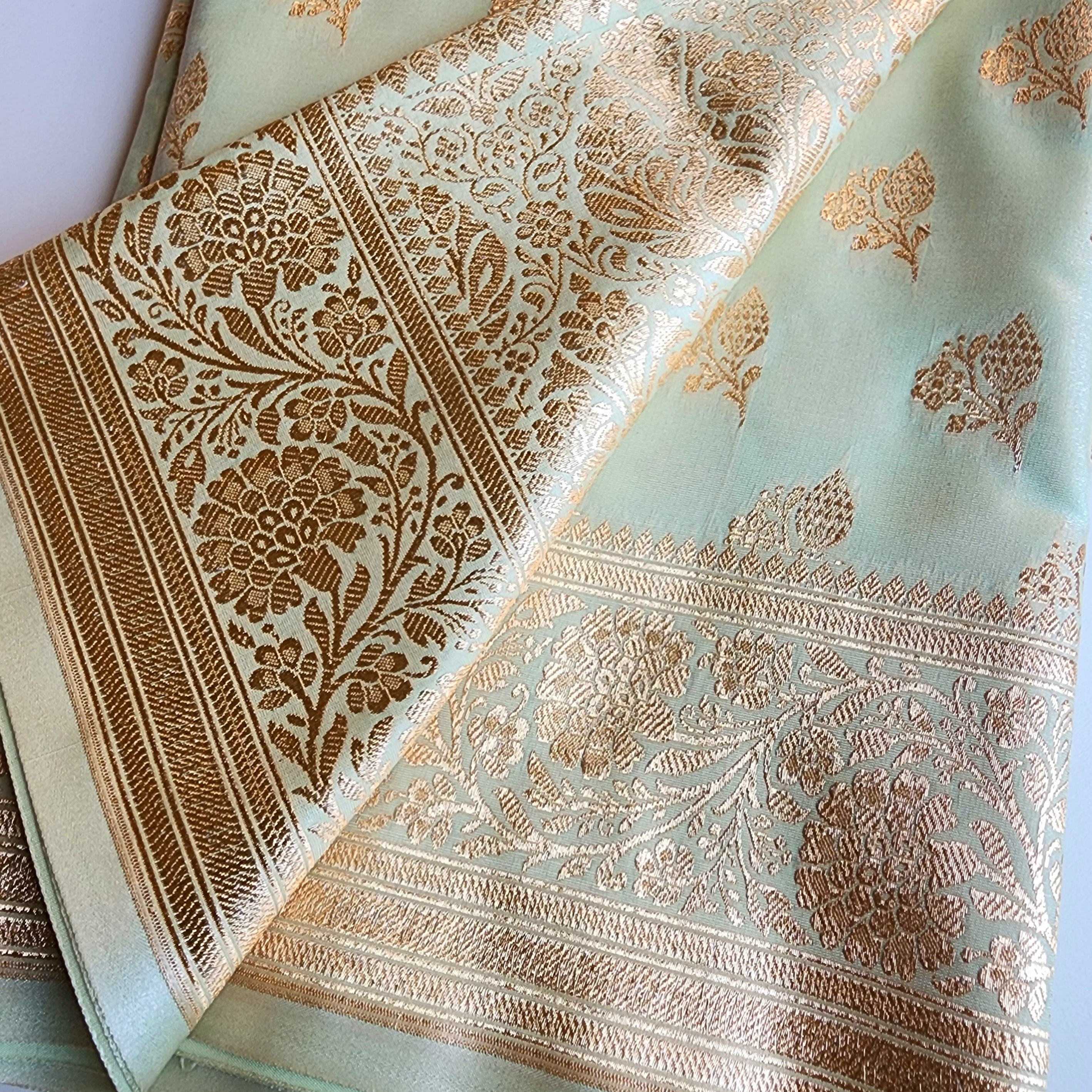 Rich Mint Green Banarasi Silk Saree with Gold Zari Weaving