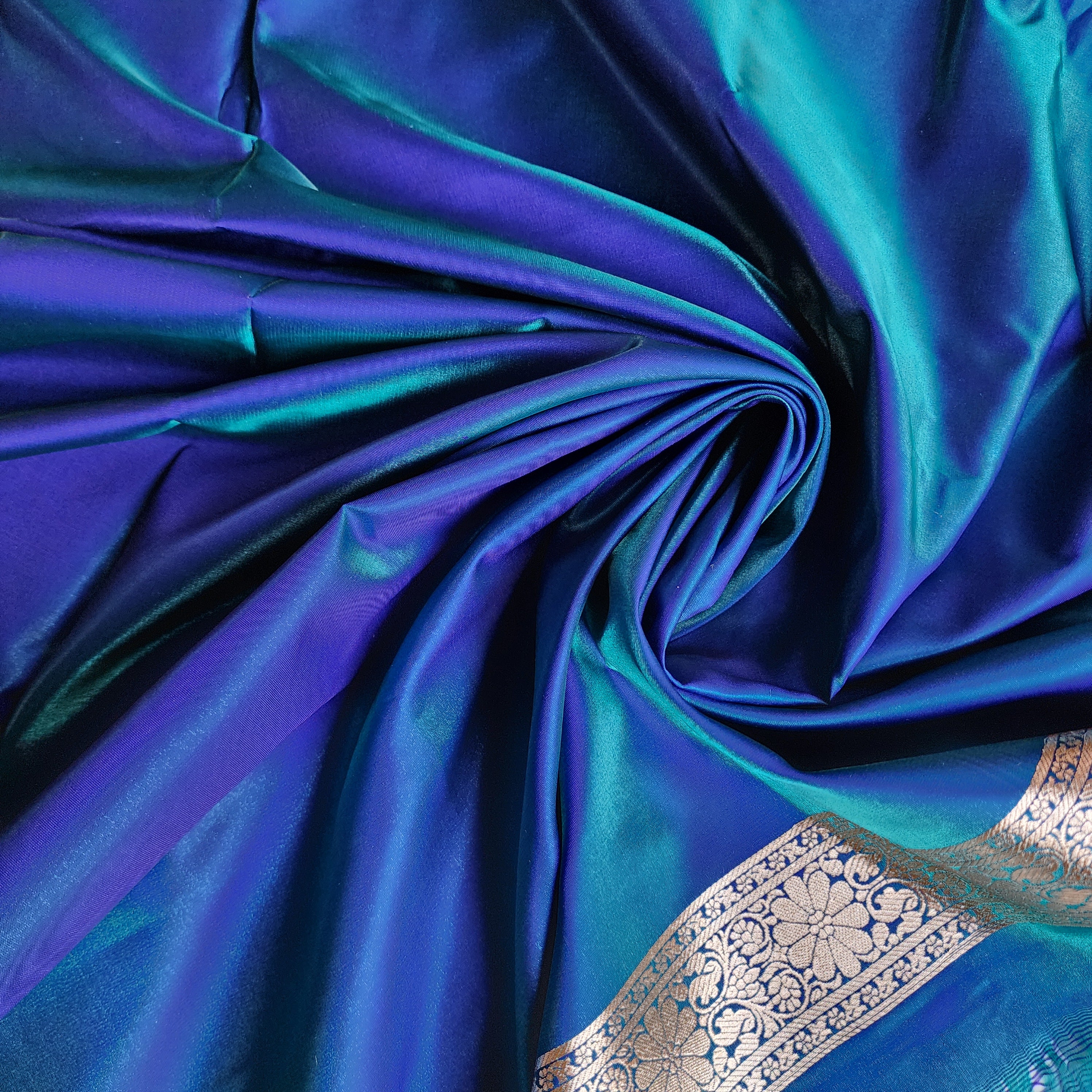 Royal Greenish-Blue Banarasi Silk Saree with Golden Zari Weave