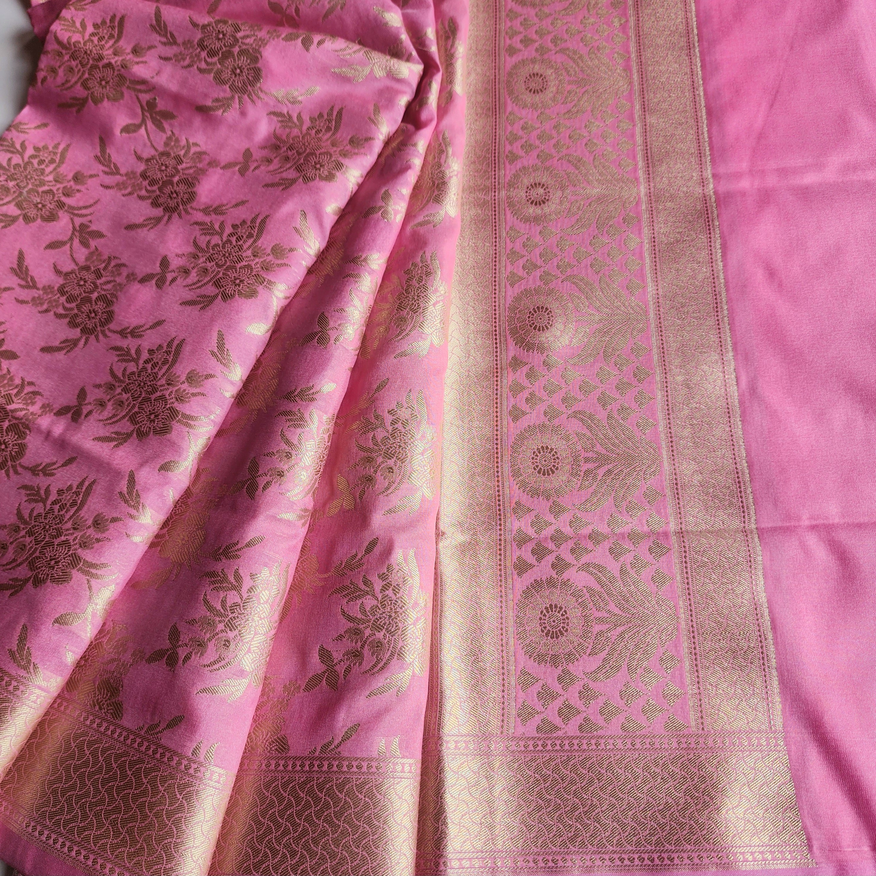 Vibrant Pink Banarasi Dupatta - Floral Brocade Zari