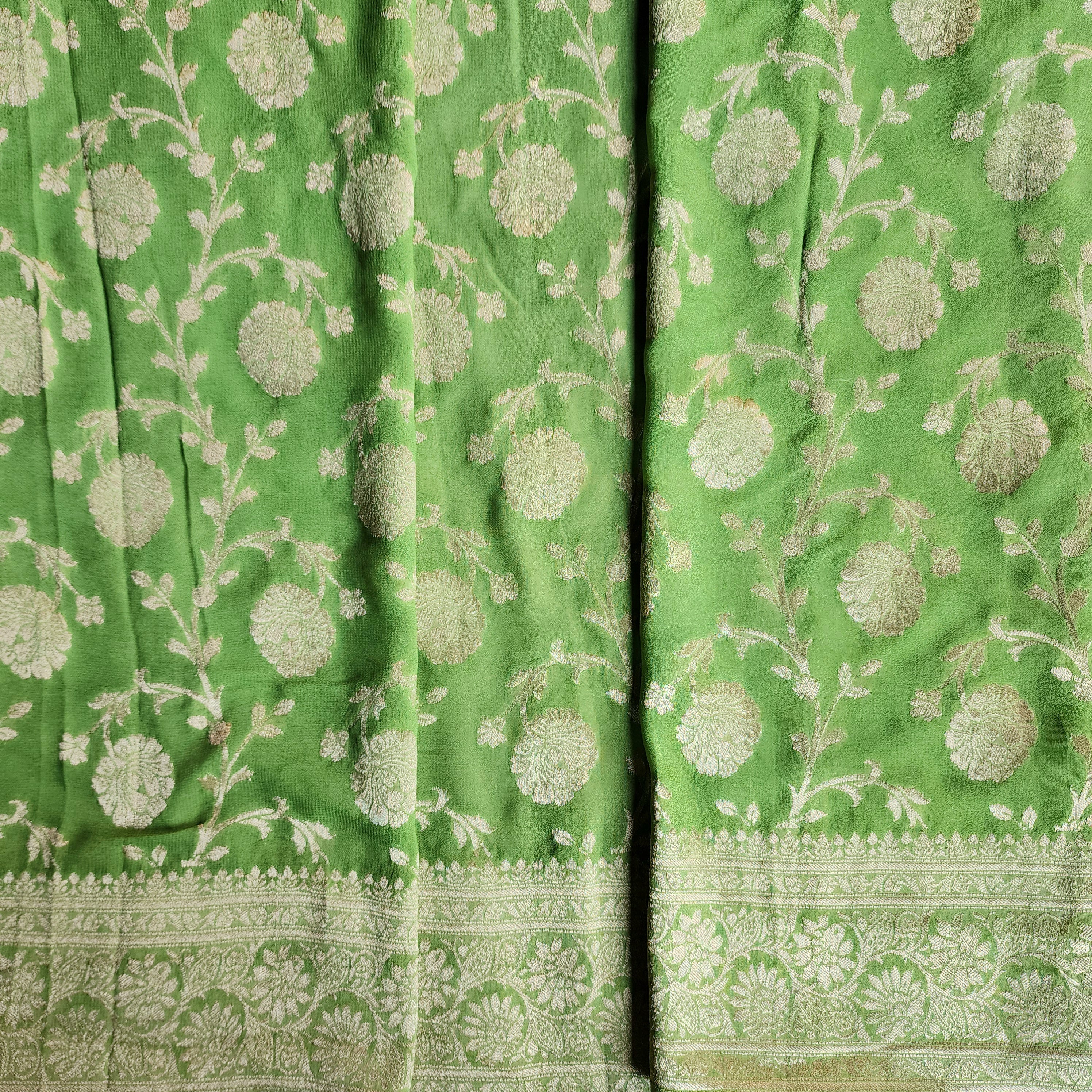 Khaddi Georgette Pure Banarasi Saree in Light Bottle Green