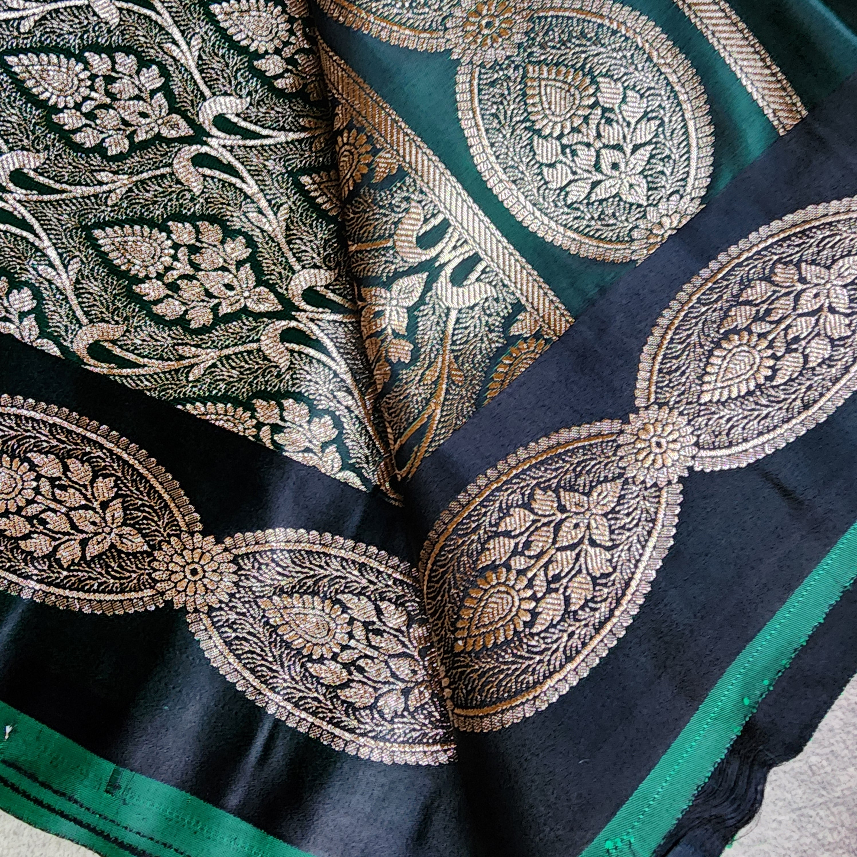 Bottle Green Banarasi Katan Silk Saree with Gold Zari Weaving