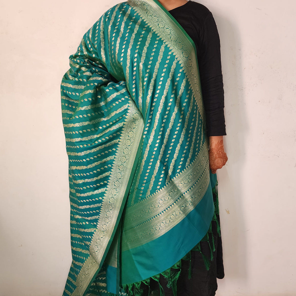 Teal Blue - Banarasi Leheriya Style Dupatta