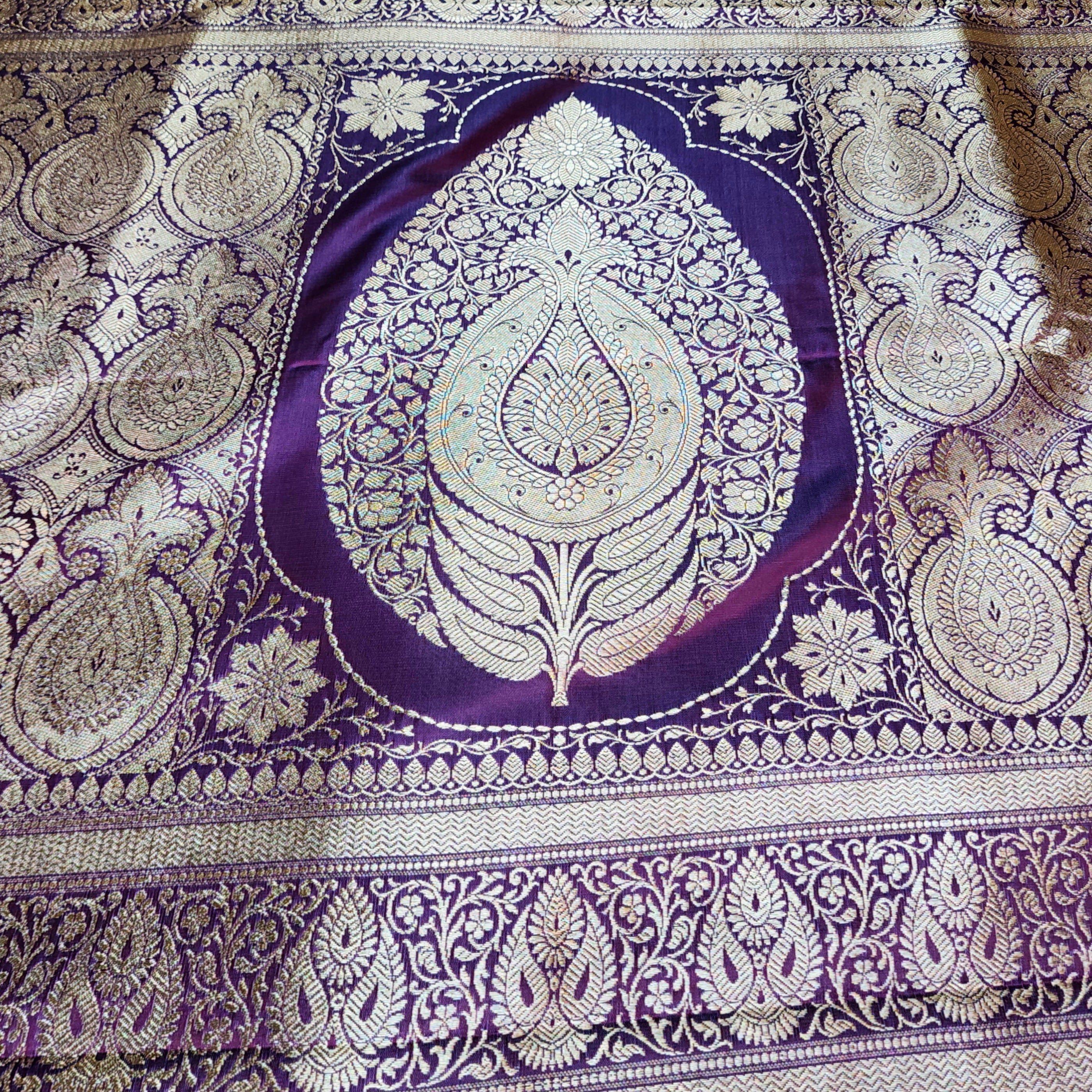 Dhoop Chhaon Deep Violet Banarasi Katan Silk Saree