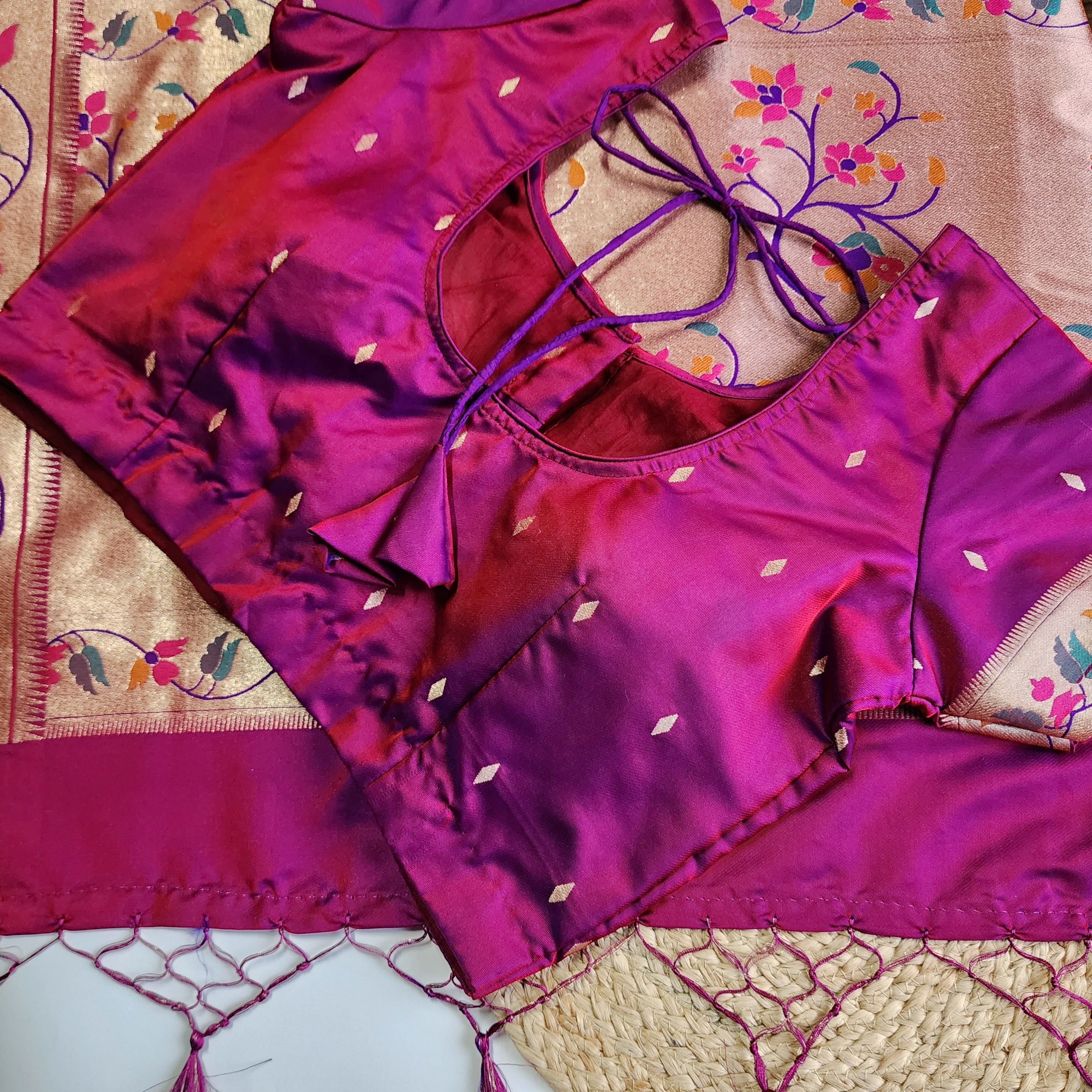Raahi - Magenta Paithani Silk Saree with Stitched Blouse