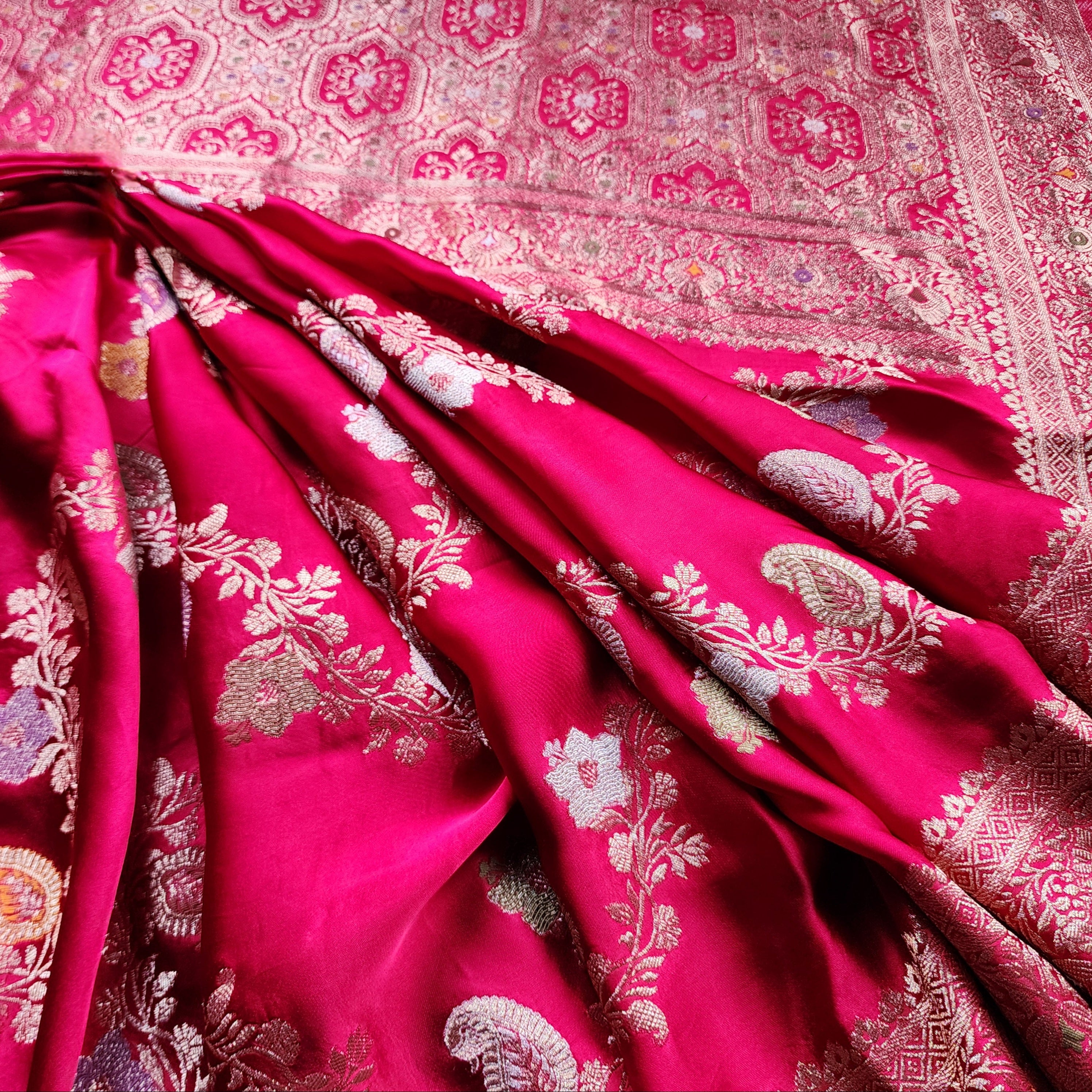 Deep Magenta Mashru Katan Silk Saree