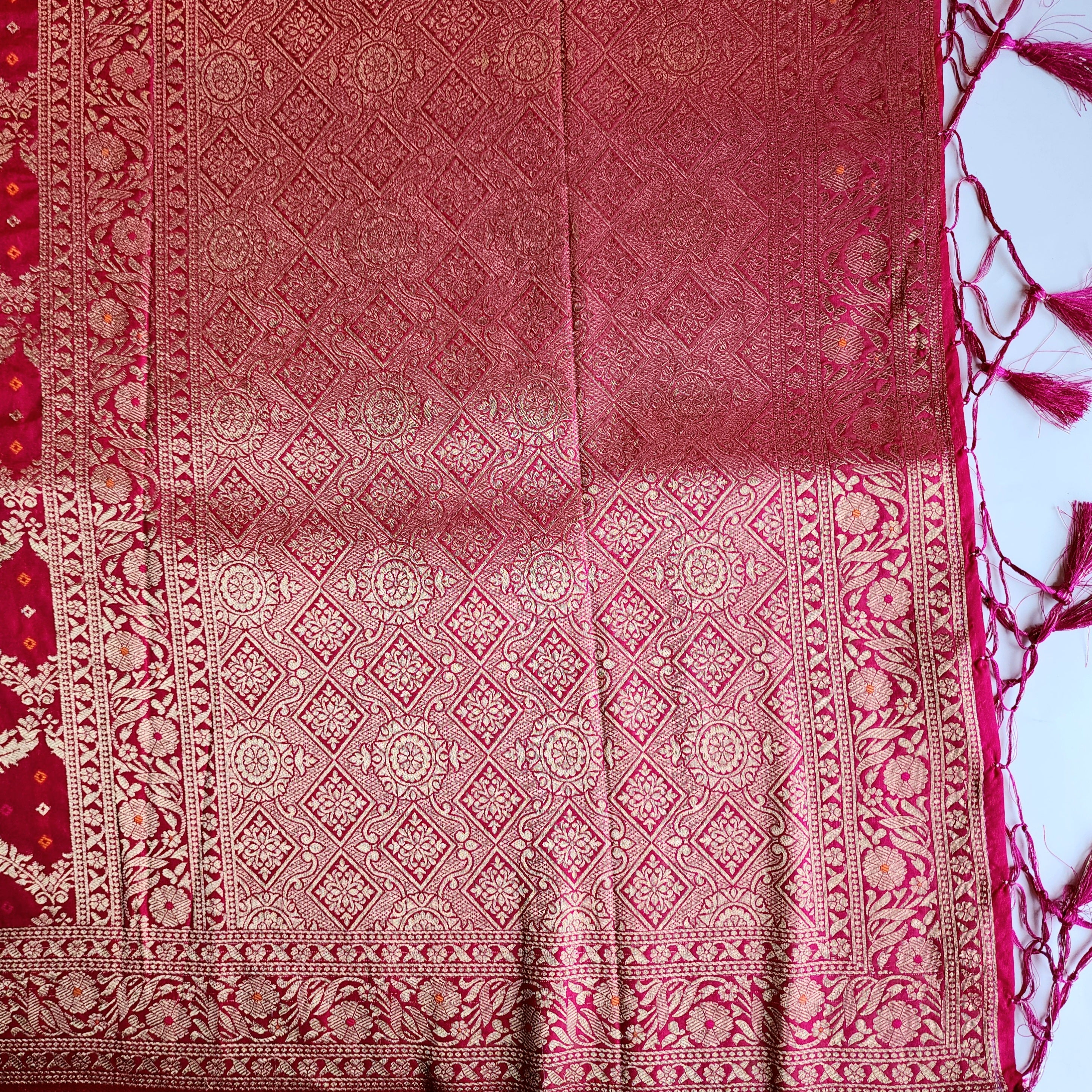 Deep Magenta Bandhani Dupatta with Traditional Jaal