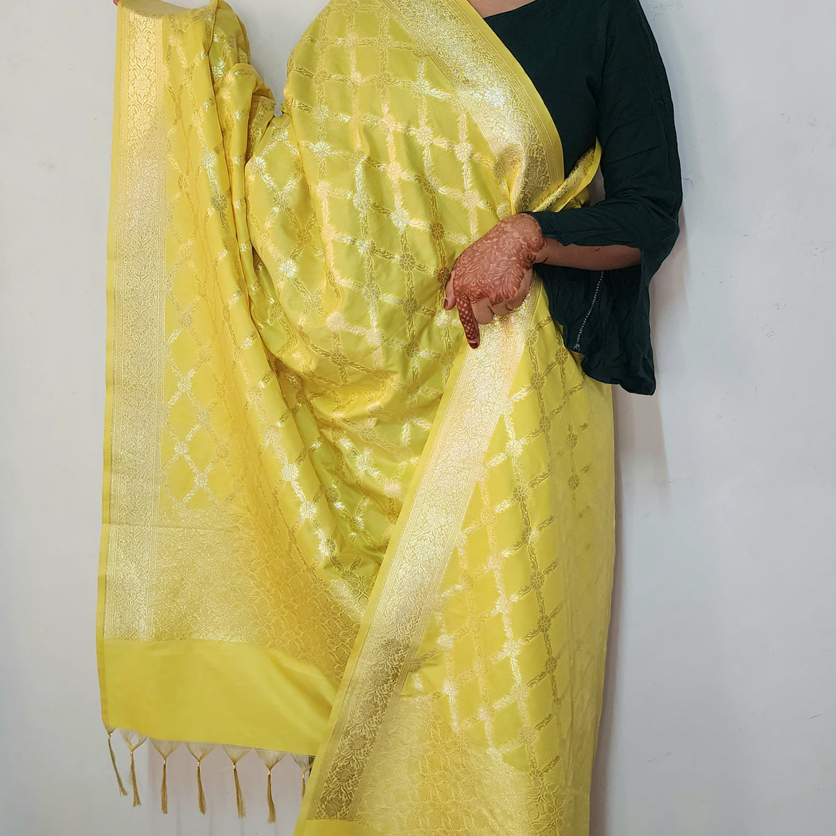 Banarasi Tapetta Silk - Sunshine Zari Jaal Dupatta