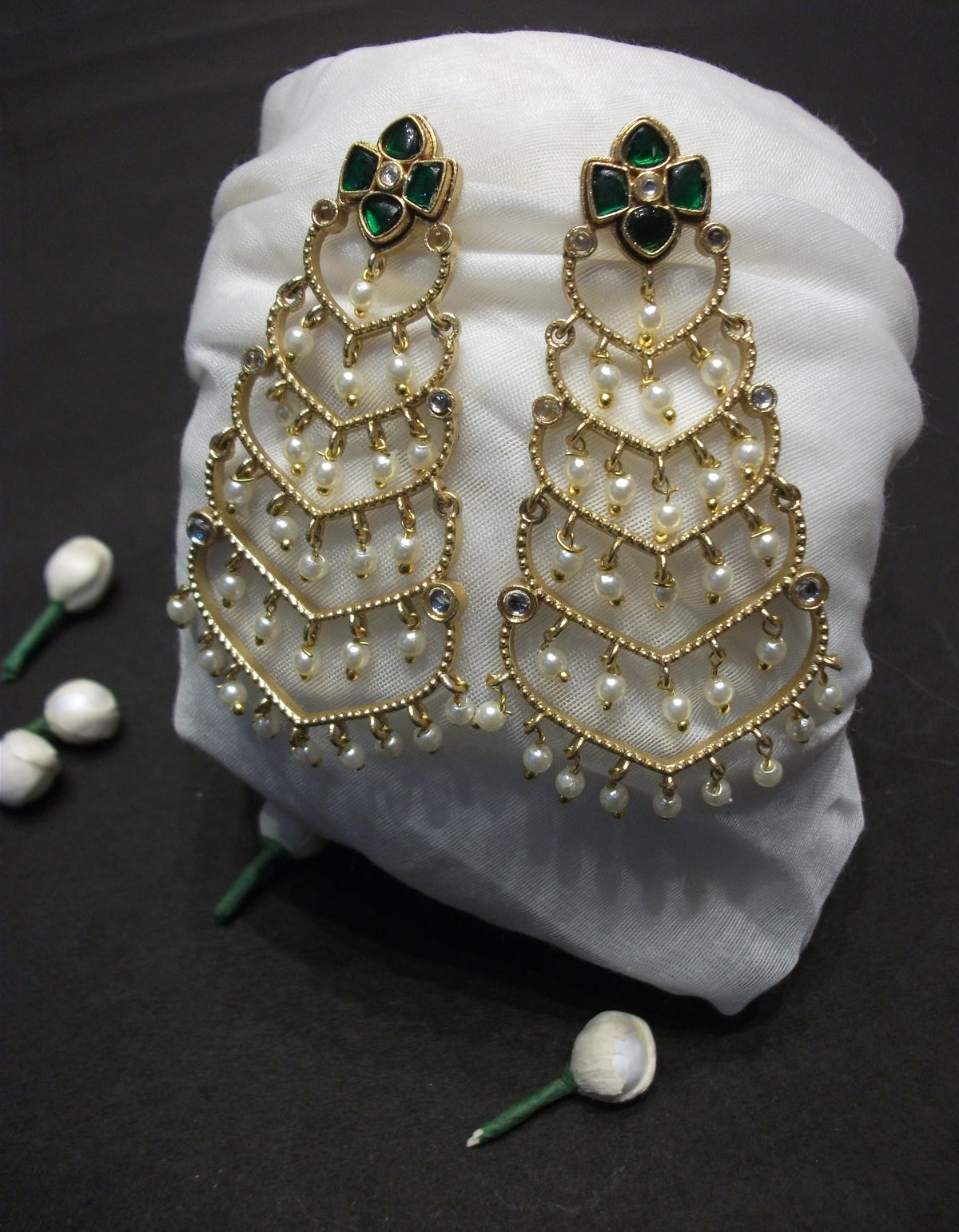 Multi-Arch Statement Earrings with Green Gem Studs