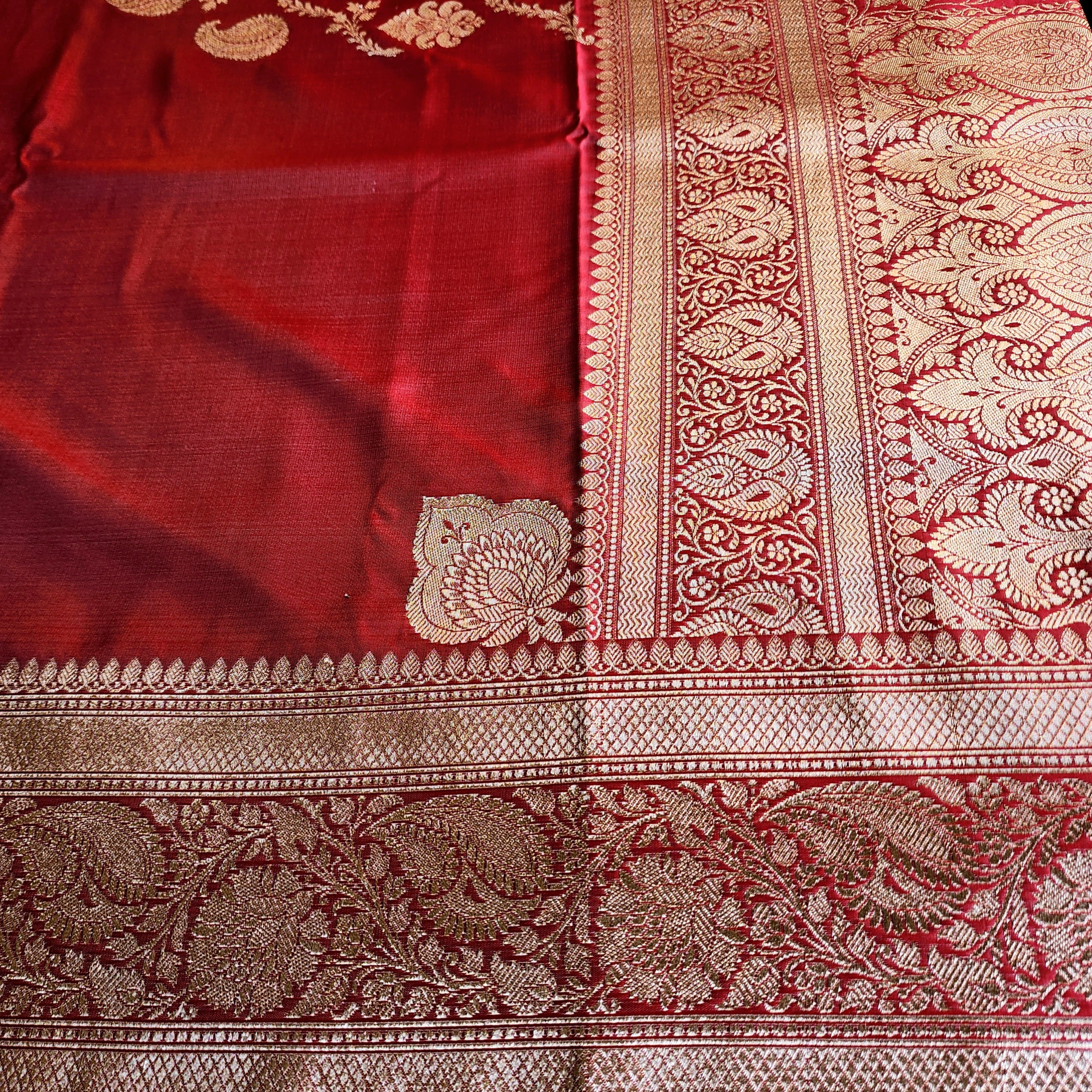 Rich Rose Pink Pure Banarasi Katan Silk Saree with light Gold Zari Weaving
