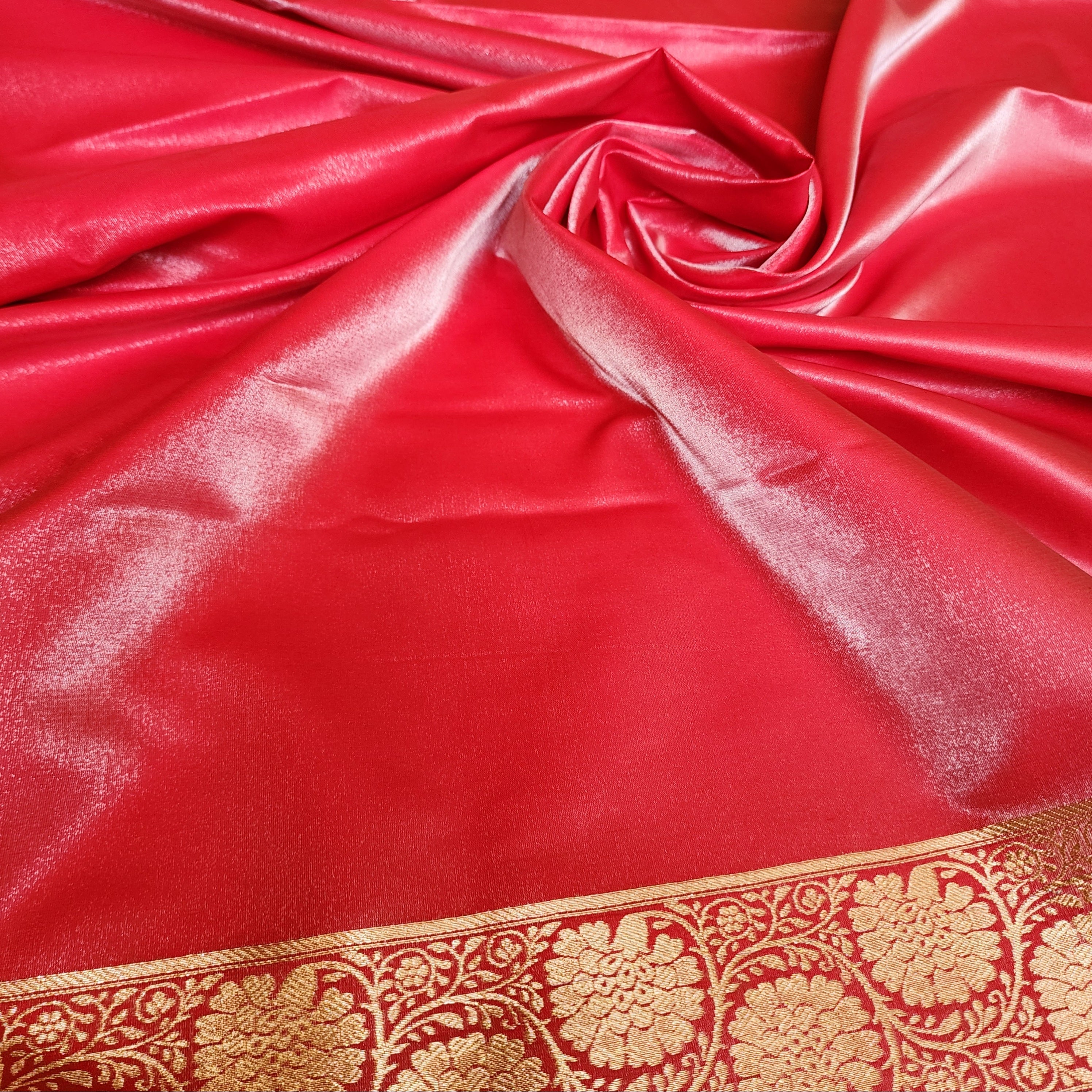 Rich Red Banarasi Silk Saree with Gold Zari Weaving