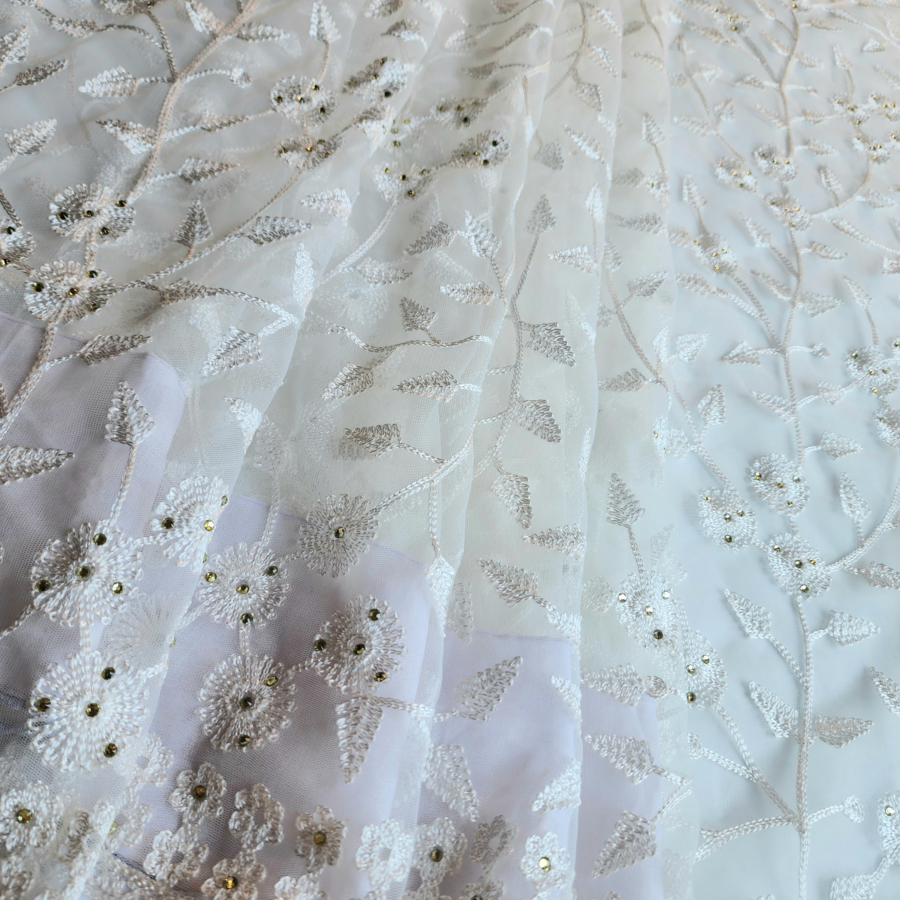 Embroidered Net Designer Saree in White