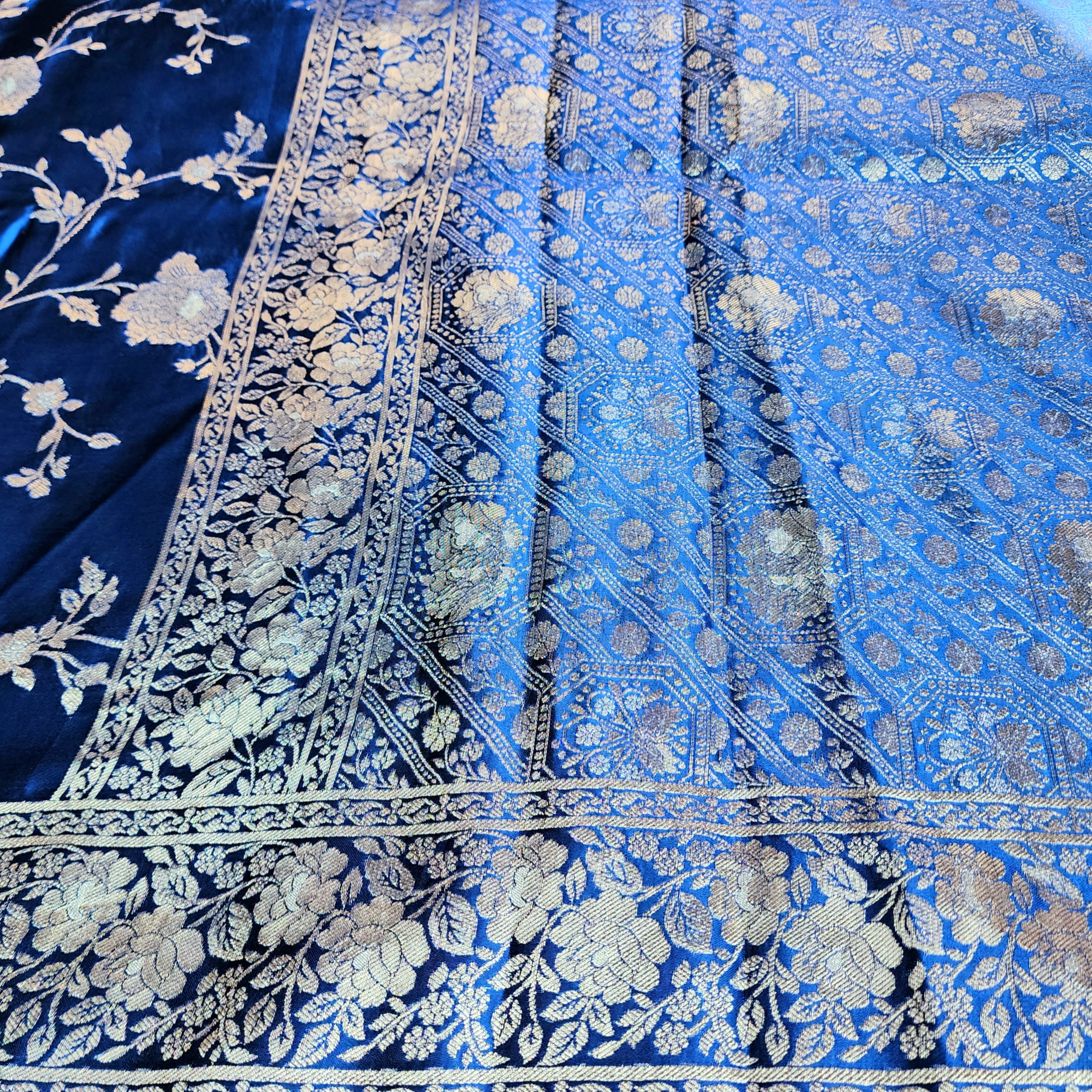 Royal Blue Muslin Silk Saree with Silver Zari Work