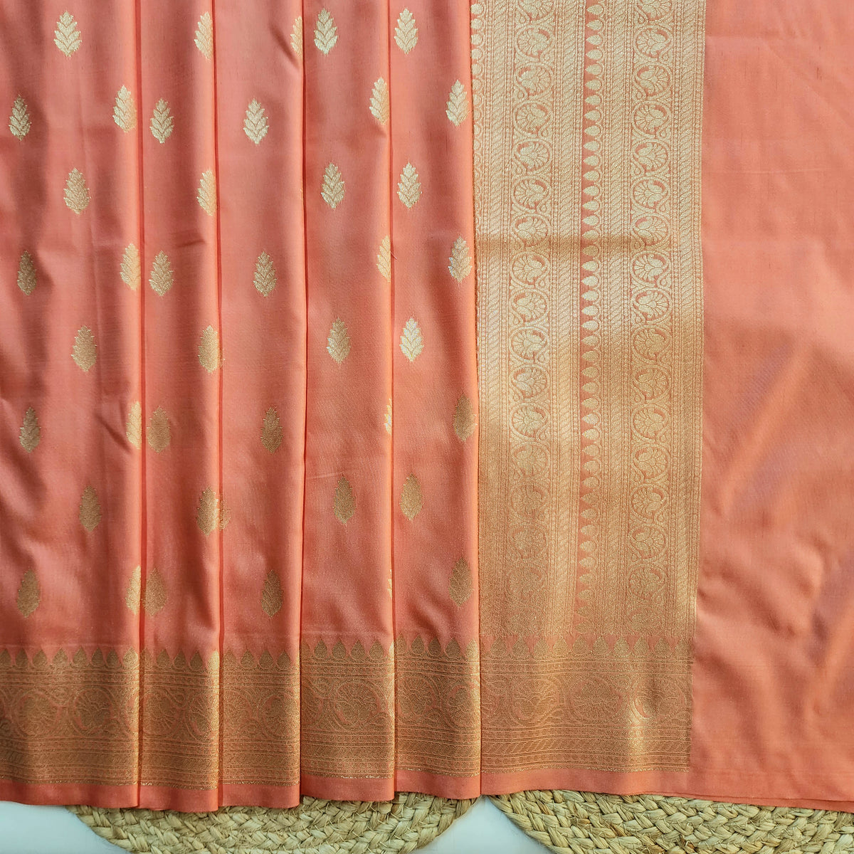 Peach Banarasi Tapetta Silk Leaf Weave Dupatta