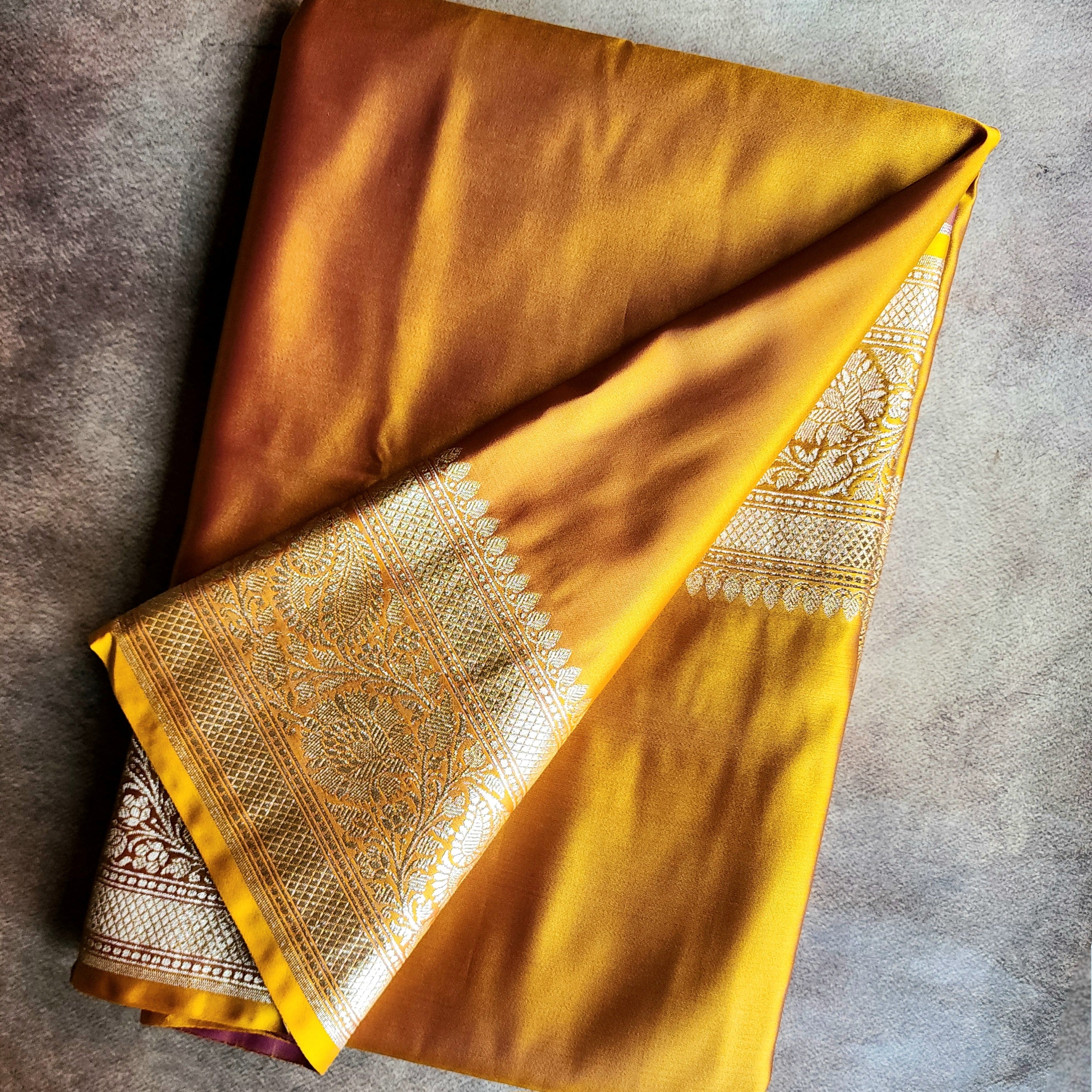Rich Orange Pure Banarasi Katan Silk Saree with light Gold Zari Weaving