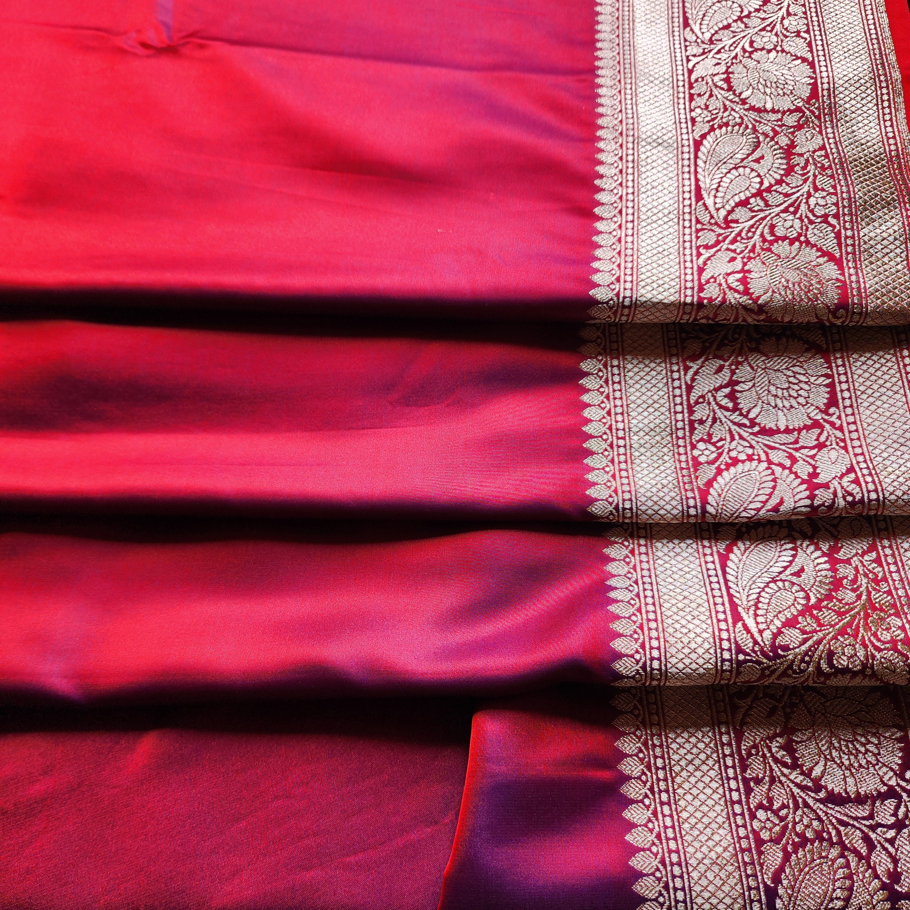 Dhoop Chhaon Raspberry Banarasi Katan Silk Saree