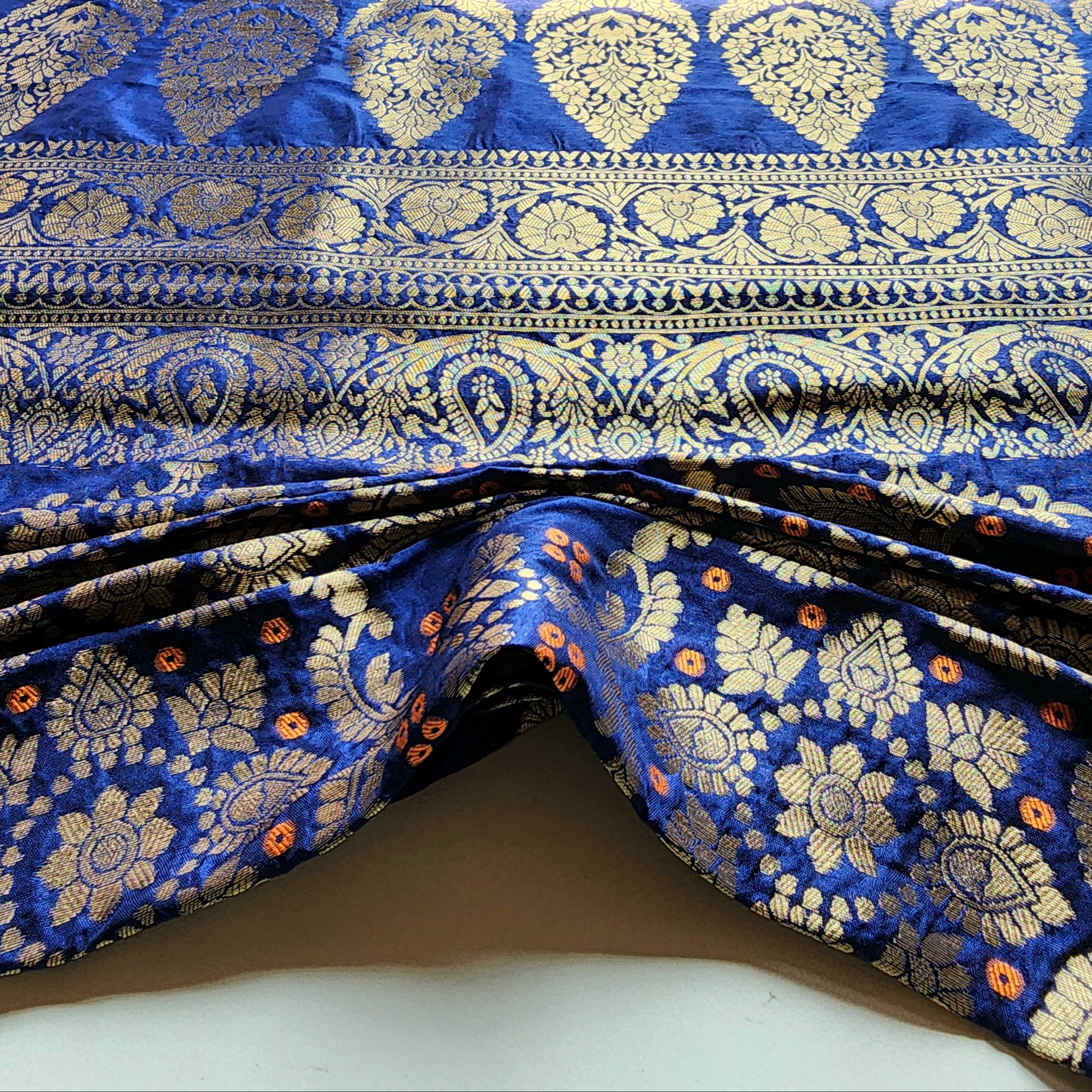 Royal Navy Blue Bandhani Dupatta with Floral and Geometric Zari Weave