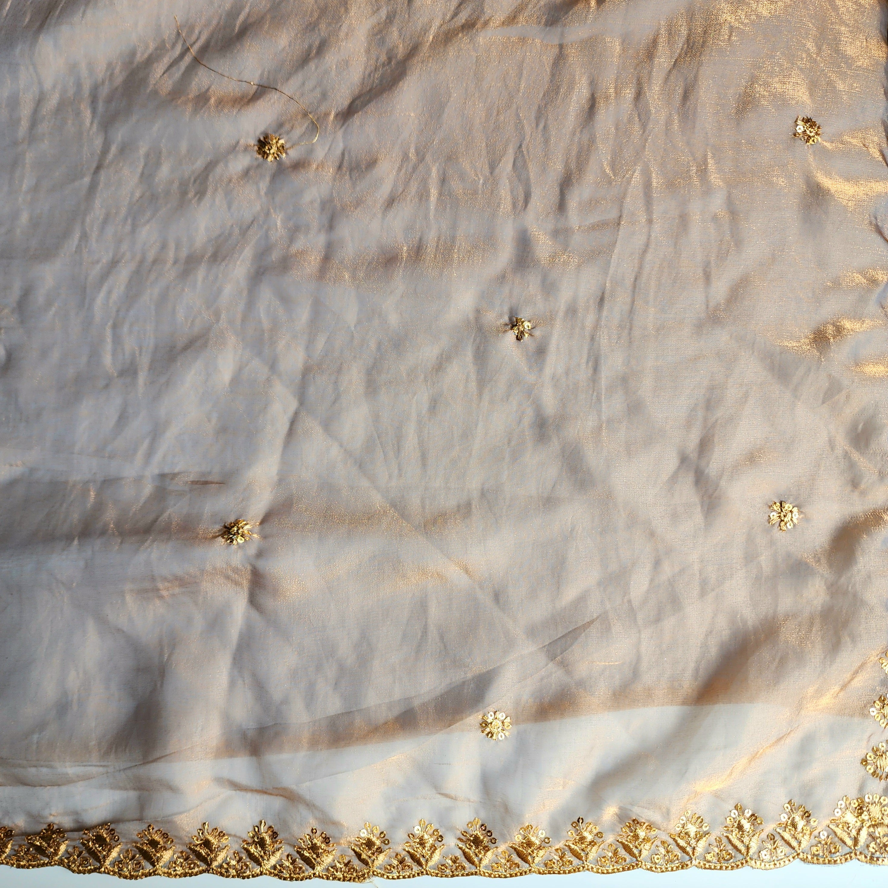 Smoky Taupe Gold Designer Tissue Silk Saree