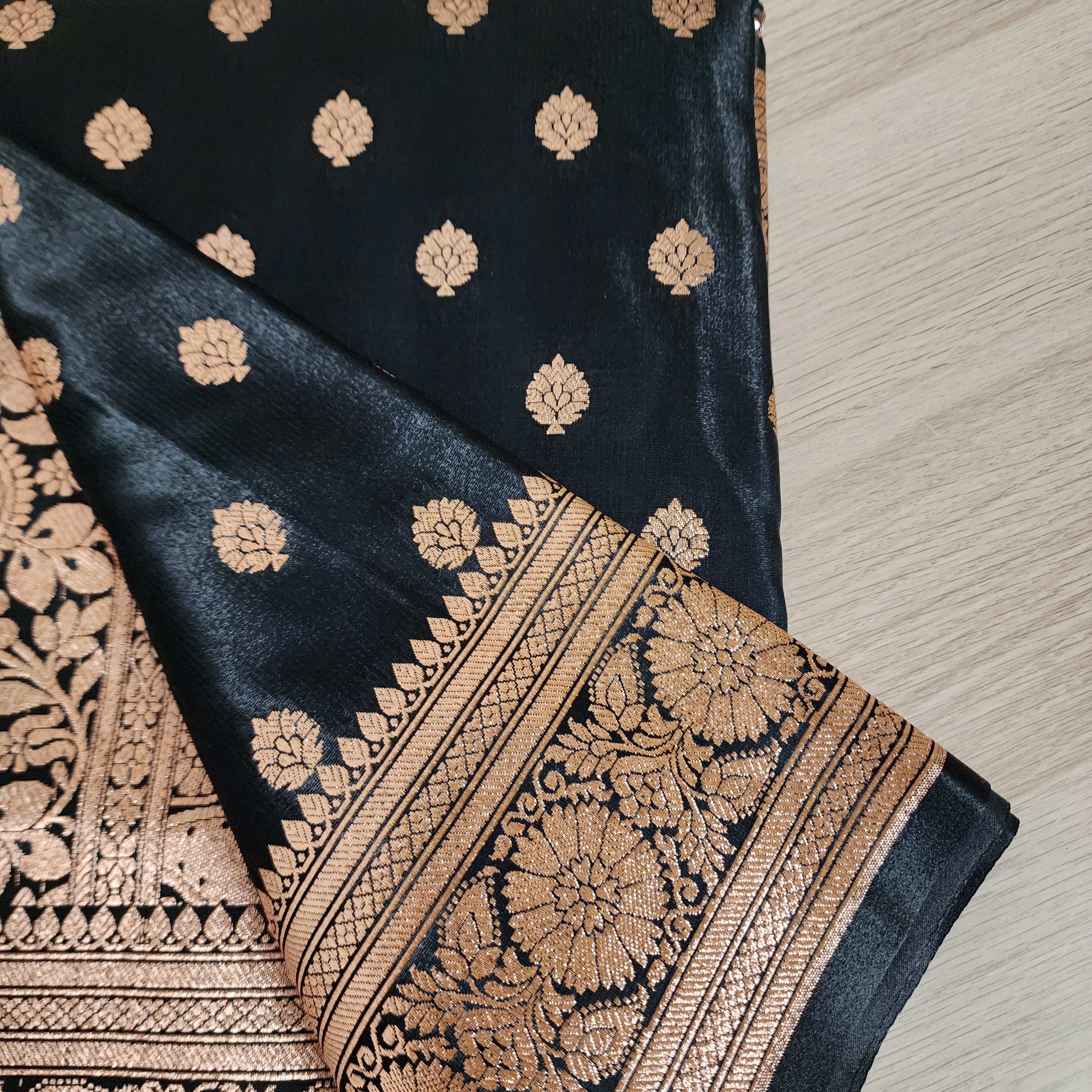 Royal Black Banarasi Silk Saree with Golden Zari Weave