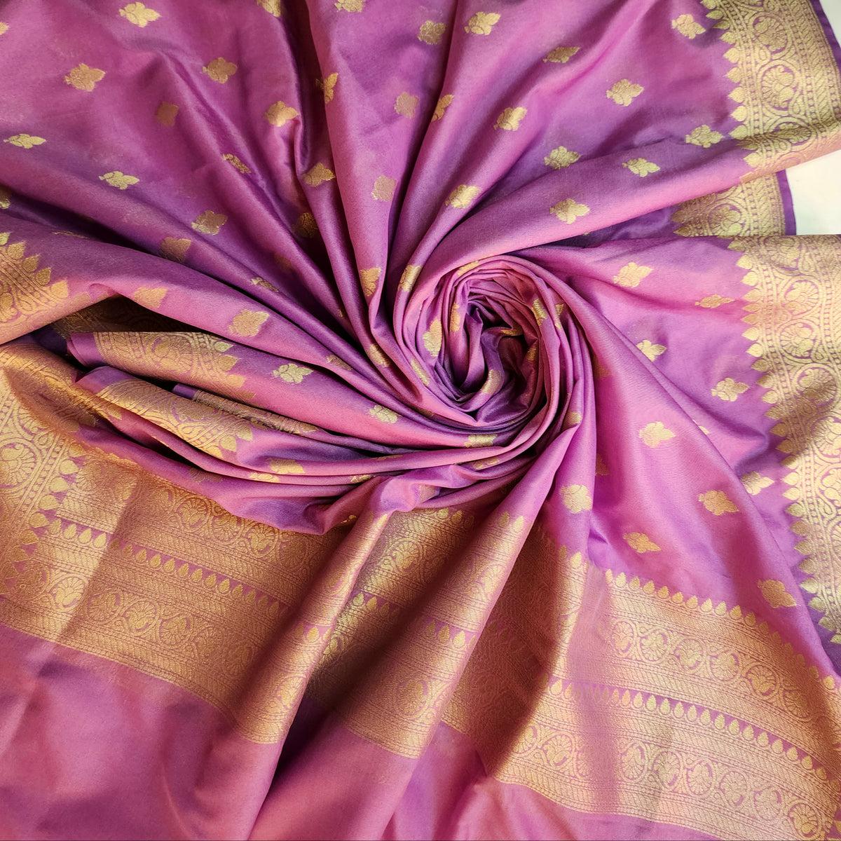 Purple Zari Banarasi Tapetta Silk Leaf Weave Dupatta