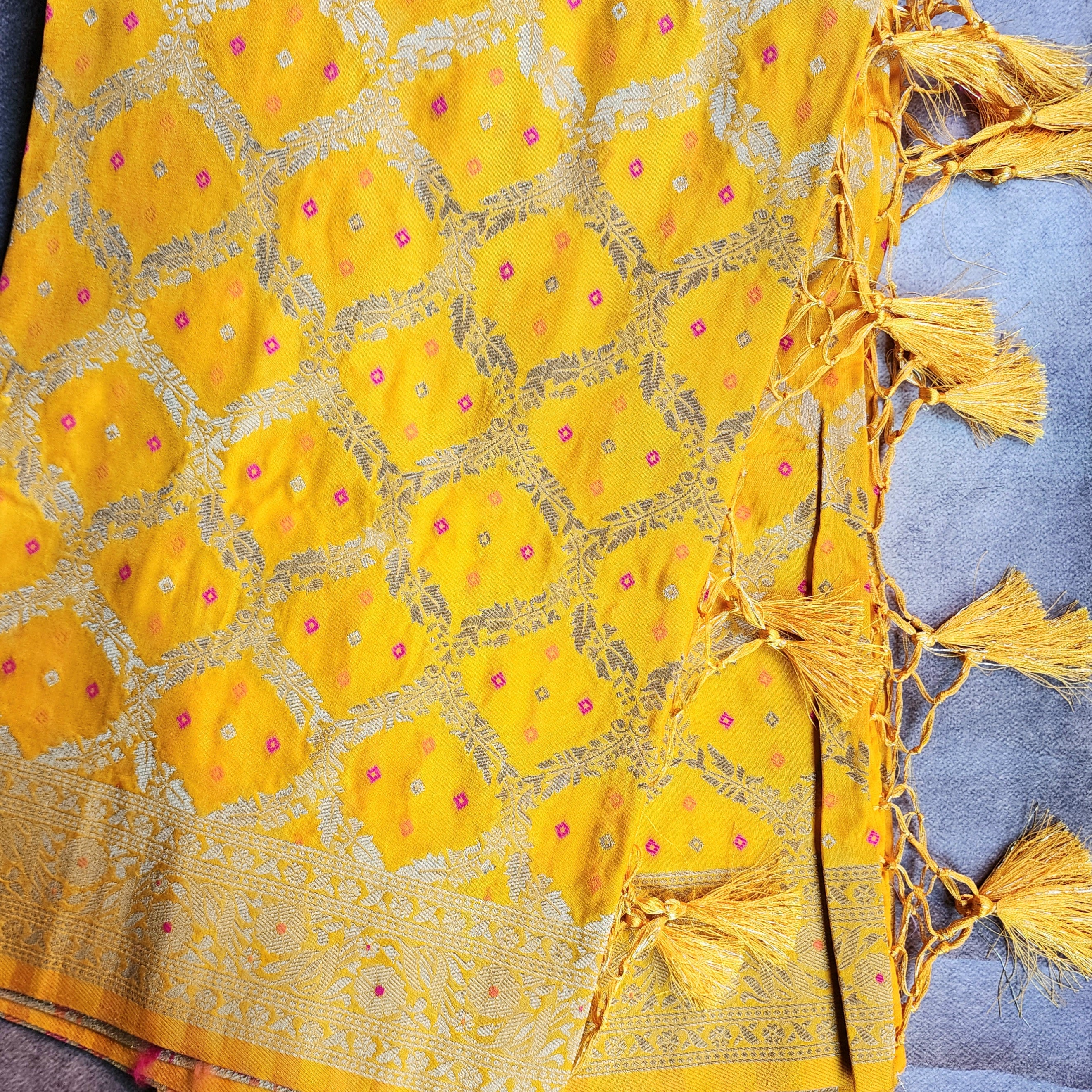 Mustard Yellow Bandhani Dupatta with Traditional Jaal