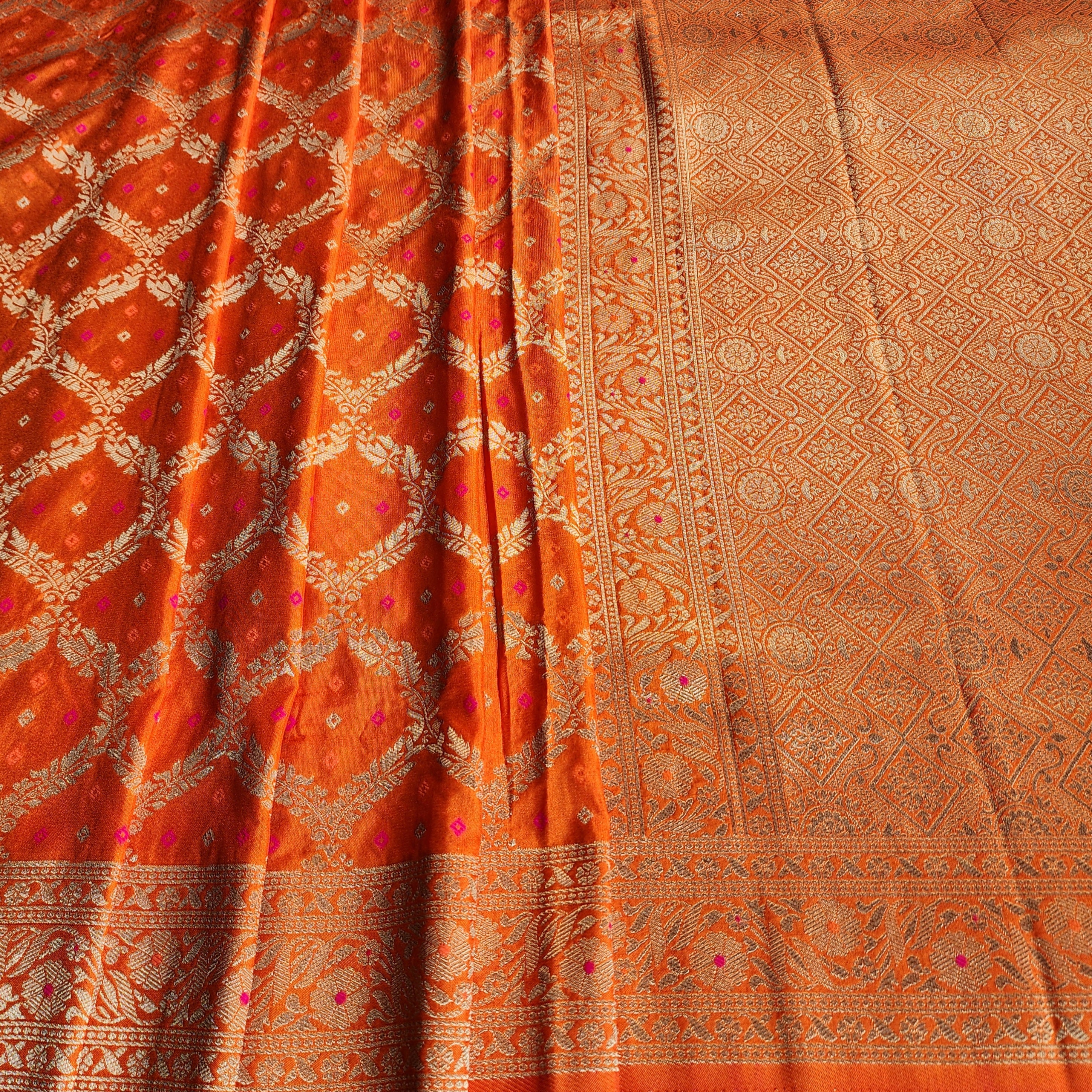 Rust Orange Bandhani Dupatta with Traditional Jaal