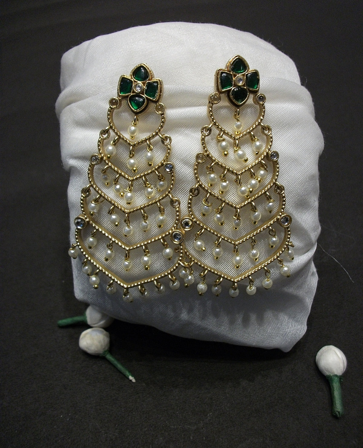 Multi-Arch Statement Earrings with Green Gem Studs