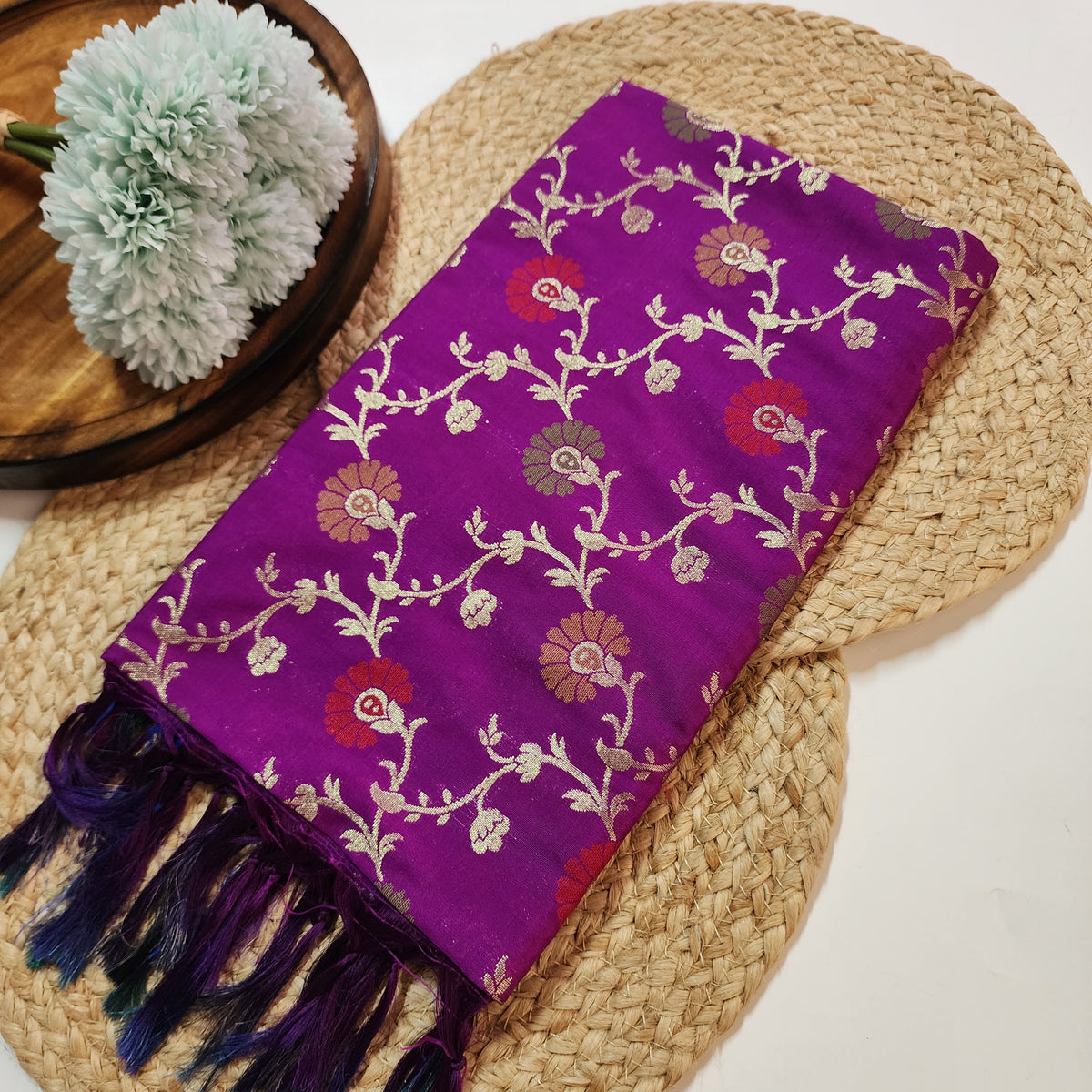 Banarasi Silk Floral Jaal Dupatta - Violet Purple