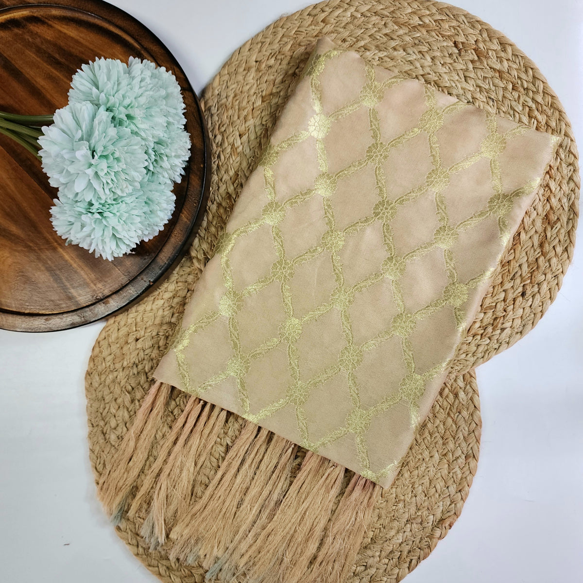 Banarasi Tapetta Silk - Champagne Zari Jaal Dupatta