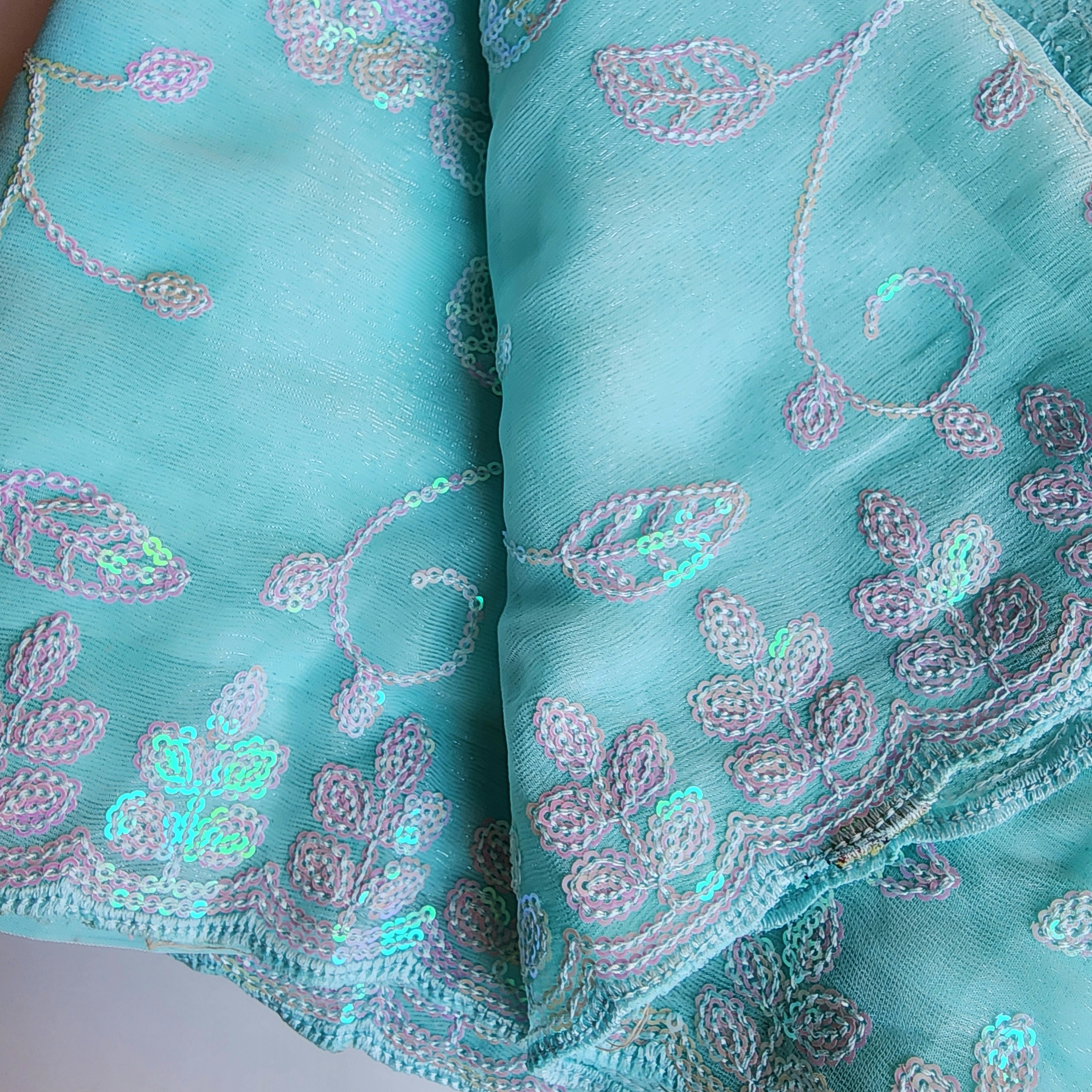 Georgette Designer Sequinned Saree - Mint Aqua