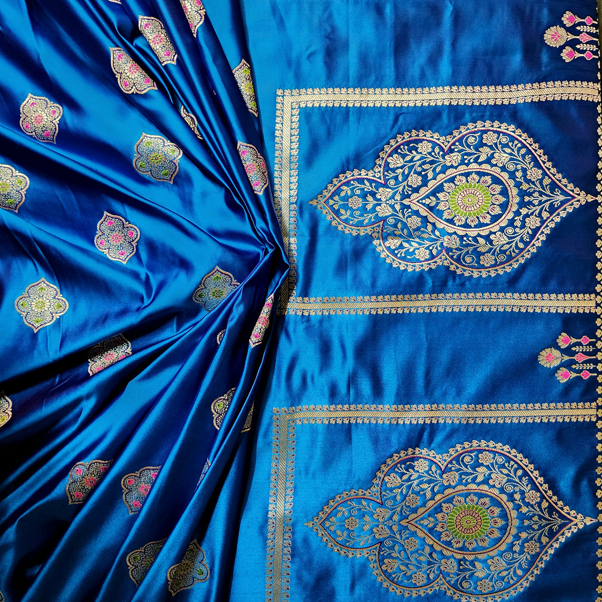 Royal Blue Banarasi Katan Silk Saree with Multicolor Meenakari