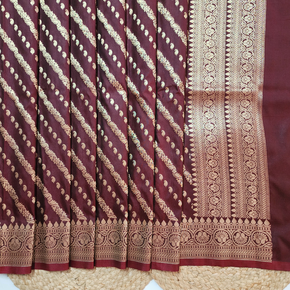 Deep Burgundy - Banarasi Leheriya Style Dupatta
