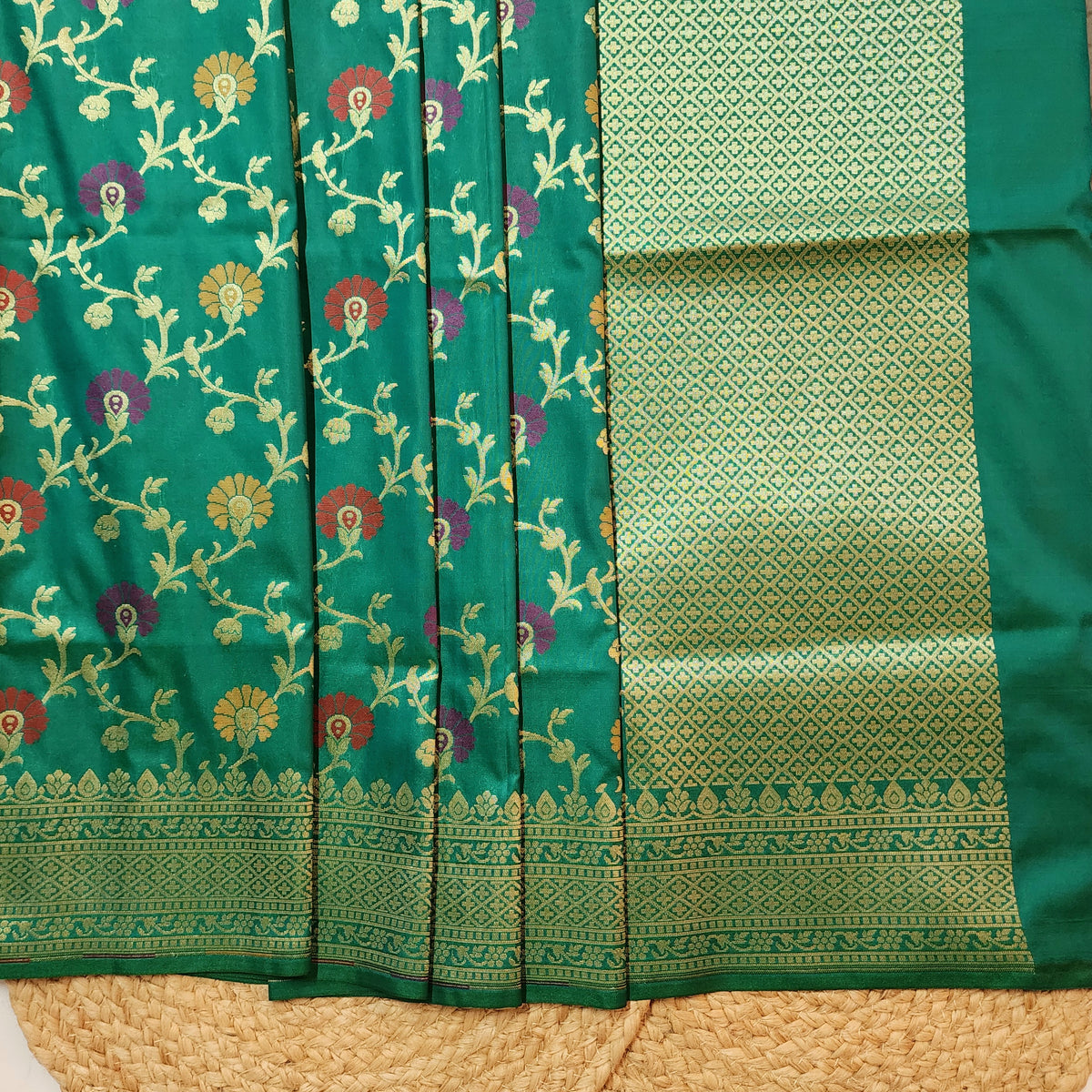 Banarasi Silk Floral Jaal Dupatta - Deep Teal